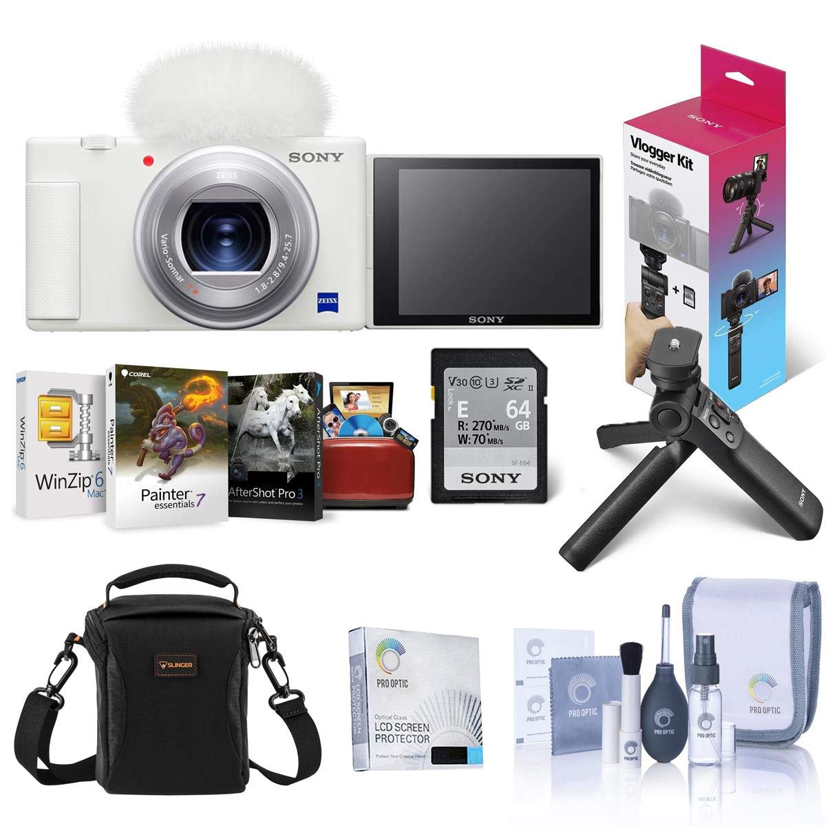 Sony ZV-1 Compact 4K HD Digital Camera with Shooting Grip & Tripod Bundle - 64GB UHS-II SD Card, Shoulder Bag, Corel Mac Software Kit | Perfect for Vlogging, Travel Photography & Content Creation