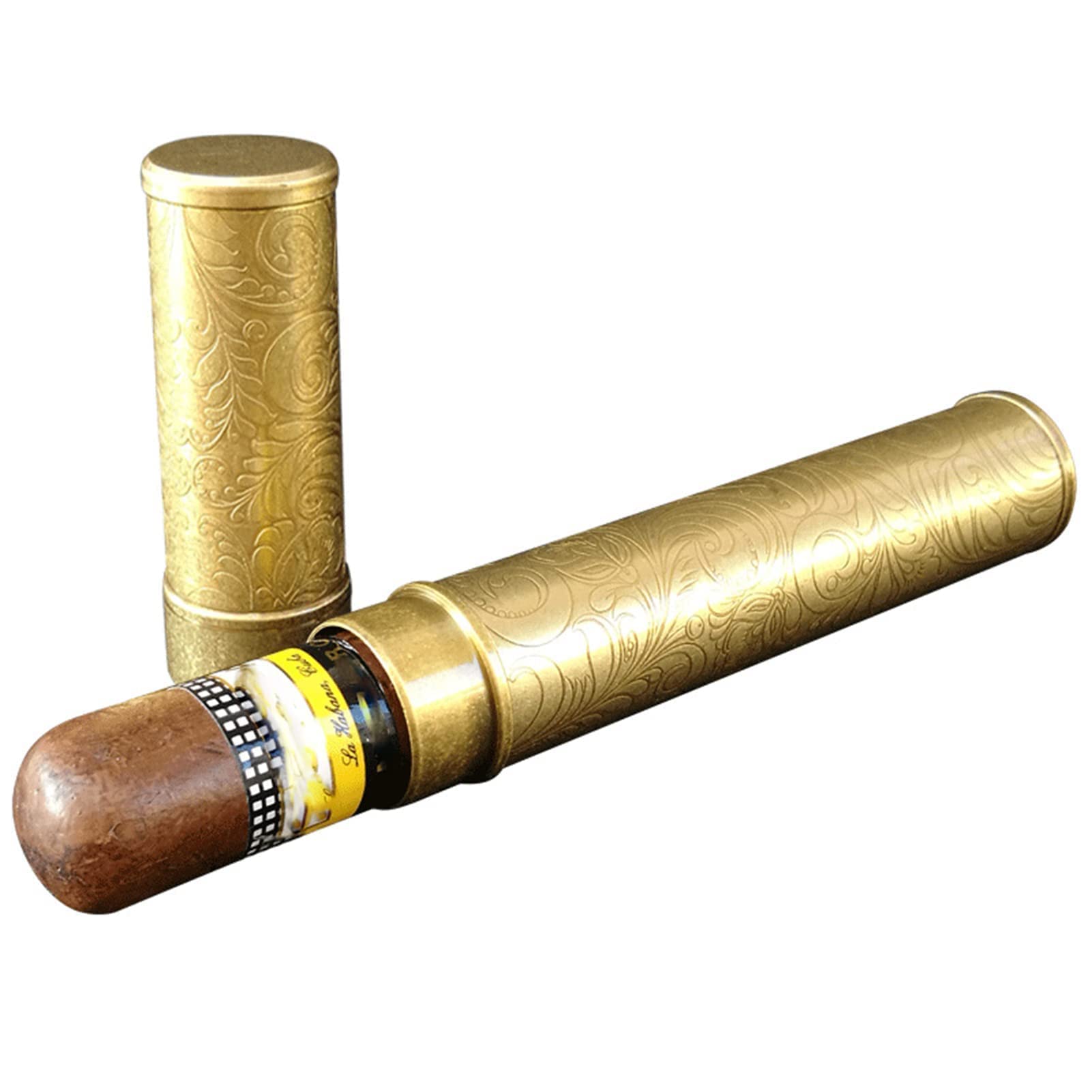 Premium Retro Style Portable Cigar Tube - Single Pure Copper Carved Moisturizing Cigar Case (1 Pack) for Men | Outdoor Travel, Camping & Gifts | Color C