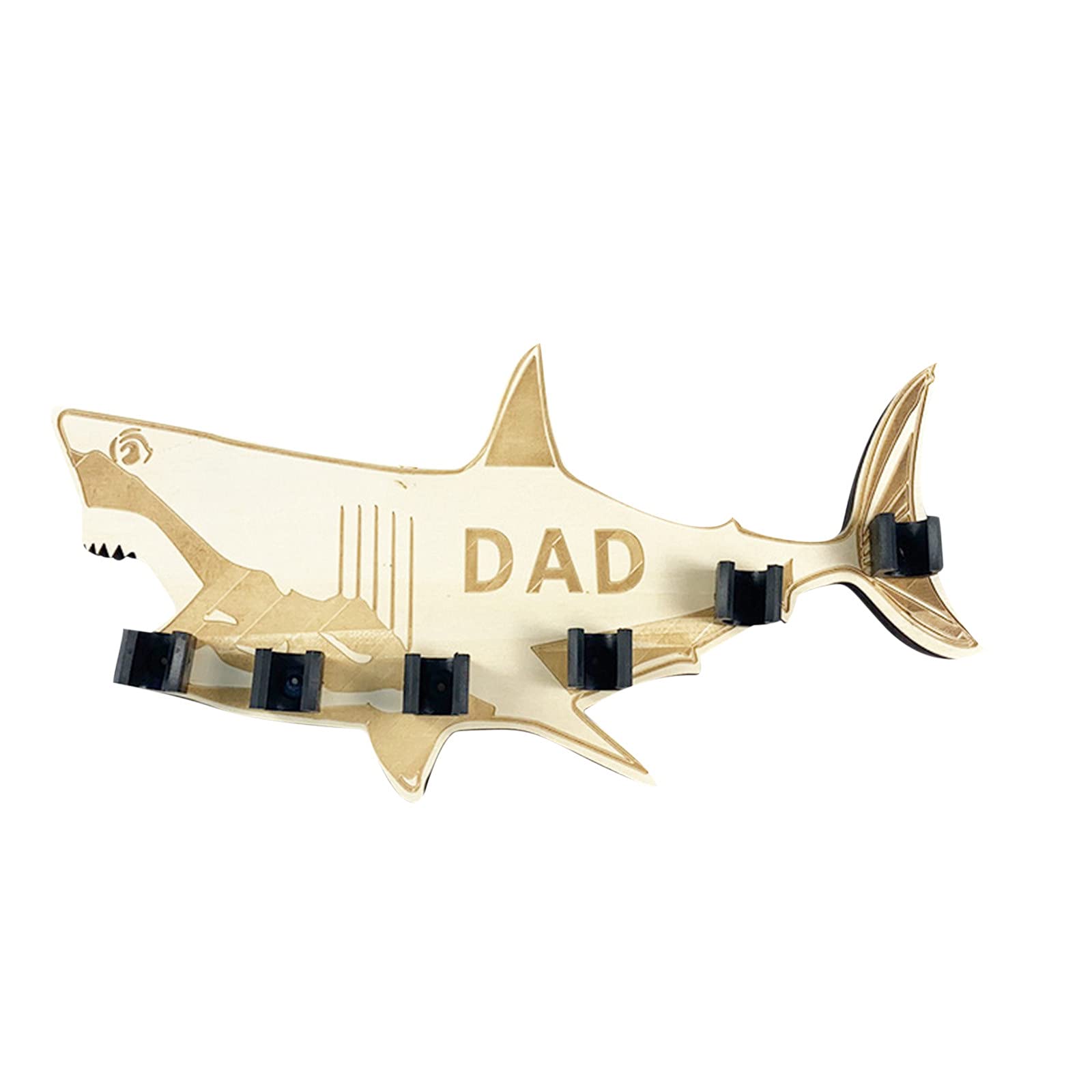 **Miaaim Wall Mounted Fishing Rod Holder - Wooden Hanging Storage Rack for 6 Fishing Rods - Shark-Themed Vertical Pole Organizer - Perfect Gift for Father's Day & Anglers - Ideal for Garage, Boat, or Cabin Decor**