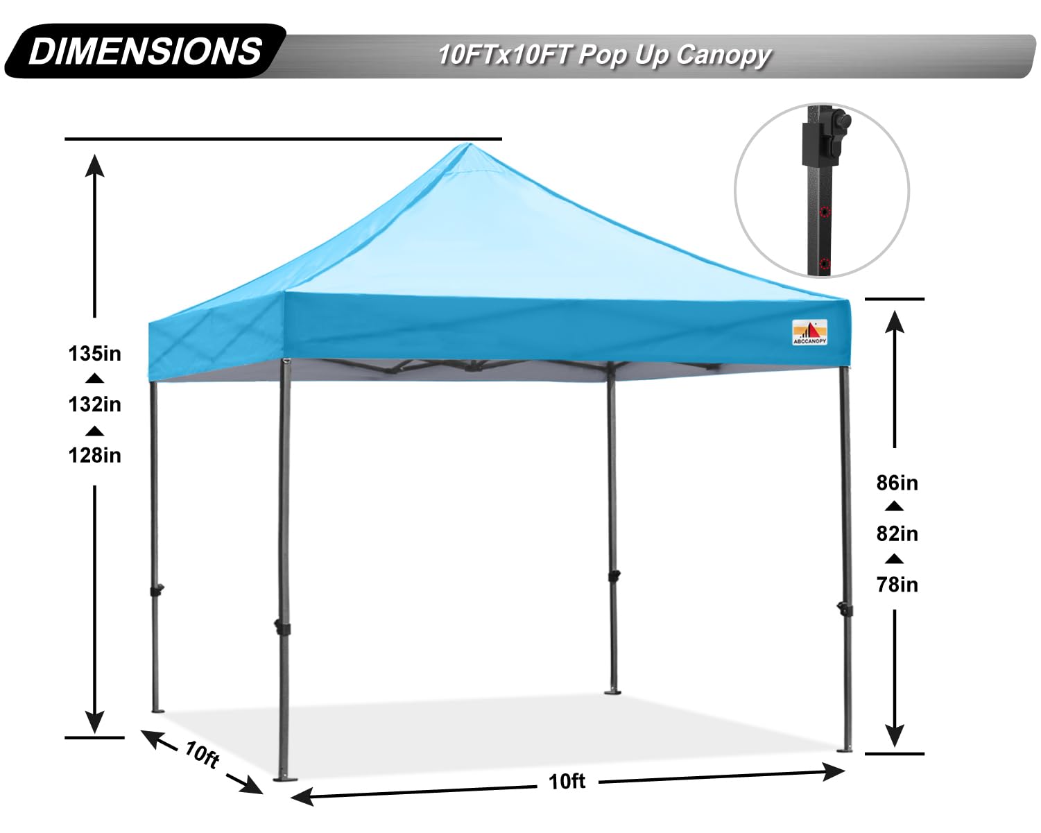 ABCCANOPY 10x10 Pop Up Canopy Tent - Commercial Grade Outdoor Instant Shelter with Carry Bag, UV Protection & Rust-Resistant Frame (Sky Blue) - Perfect for Backyard Parties, Camping, Beach & Outdoor Events