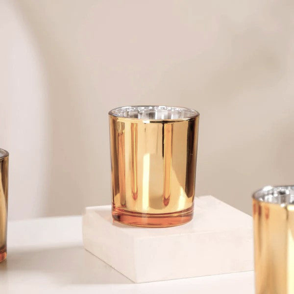 10 Pack Gold Glass Votive Tealight Candle Holders - Elegant Mercury Glass Wedding Decor, Valentine's Day Party Supplies, Bridal Shower & Baby Shower Decorations - Perfect for Romantic Dinners, Centerpieces, and Special Events
