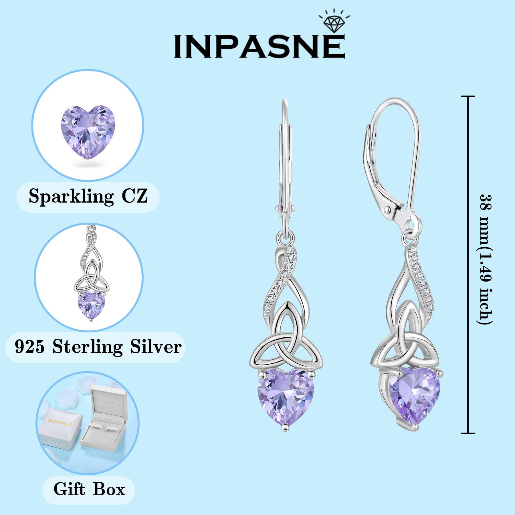 Celtic Knot Jewelry Set for Women - 925 Sterling Silver Irish Necklace & Alexandrite Dangle Earrings - June Birthstone Gift for Mom - Perfect for Weddings, Anniversaries & Special Occasions