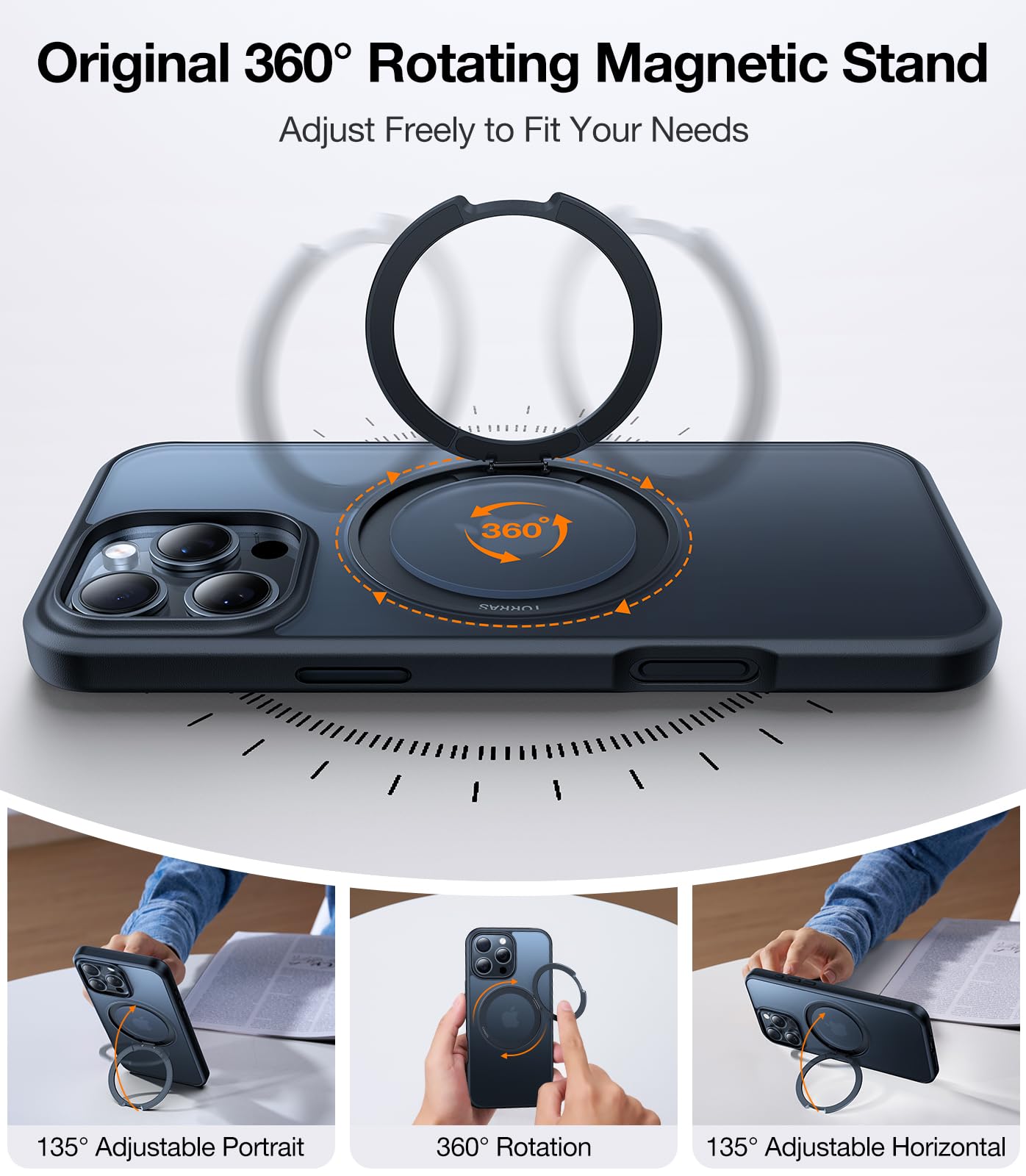 TORRAS 360° Rotatable Magnetic Ring Stand Case for iPhone 16 Pro Max (6.9