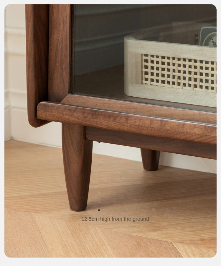 Solid Black Walnut & Oak Wood Glass Flip Door Display Cabinet with LED Lights - Perfect for Living Room, Bedroom & Office Storage & Display