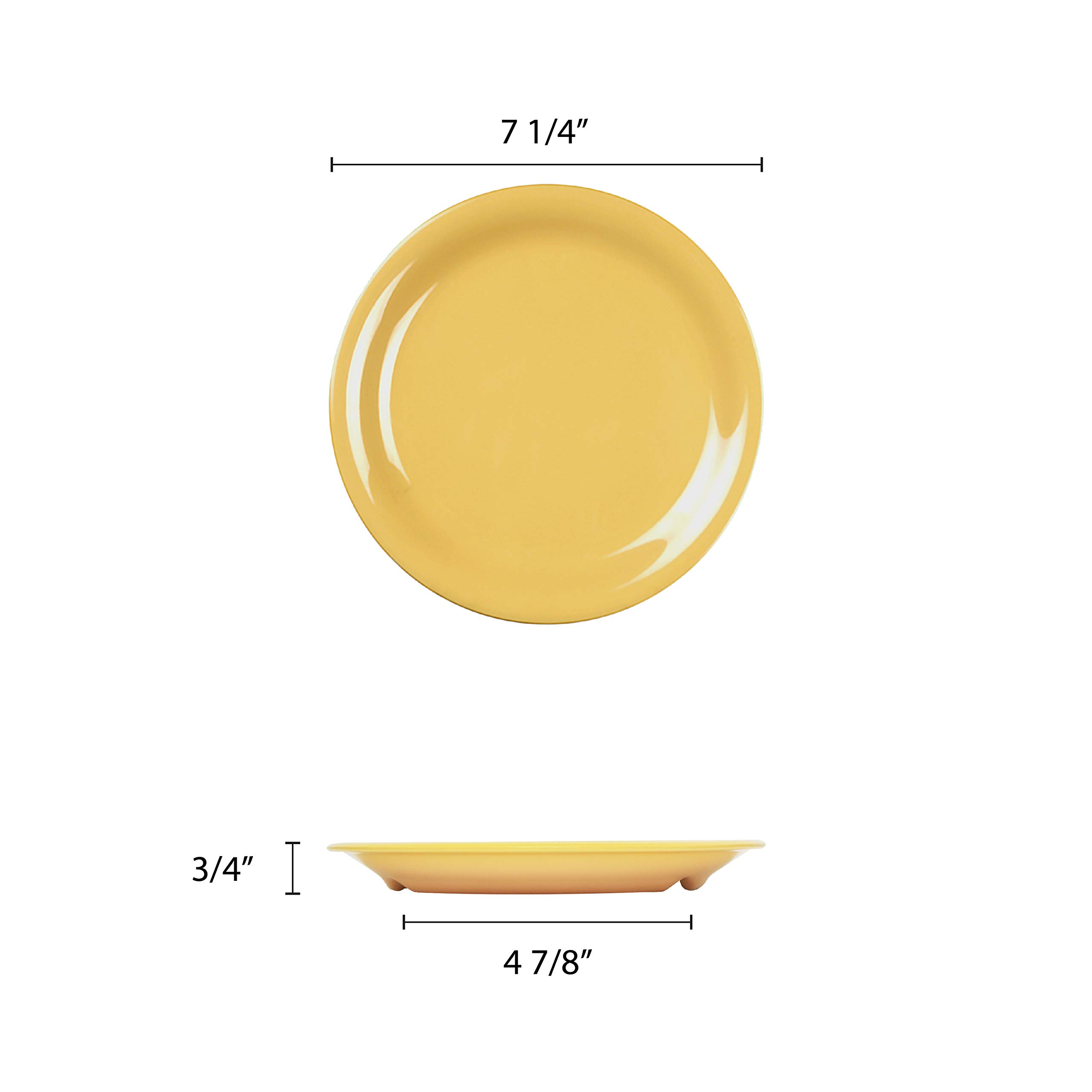 Vibrant Yellow Melamine Dinnerware Set - 7.25 Inch Narrow Rim Round Plates (12-Pack) | Durable & Lightweight for Outdoor Dining, Picnics, and Party Serving