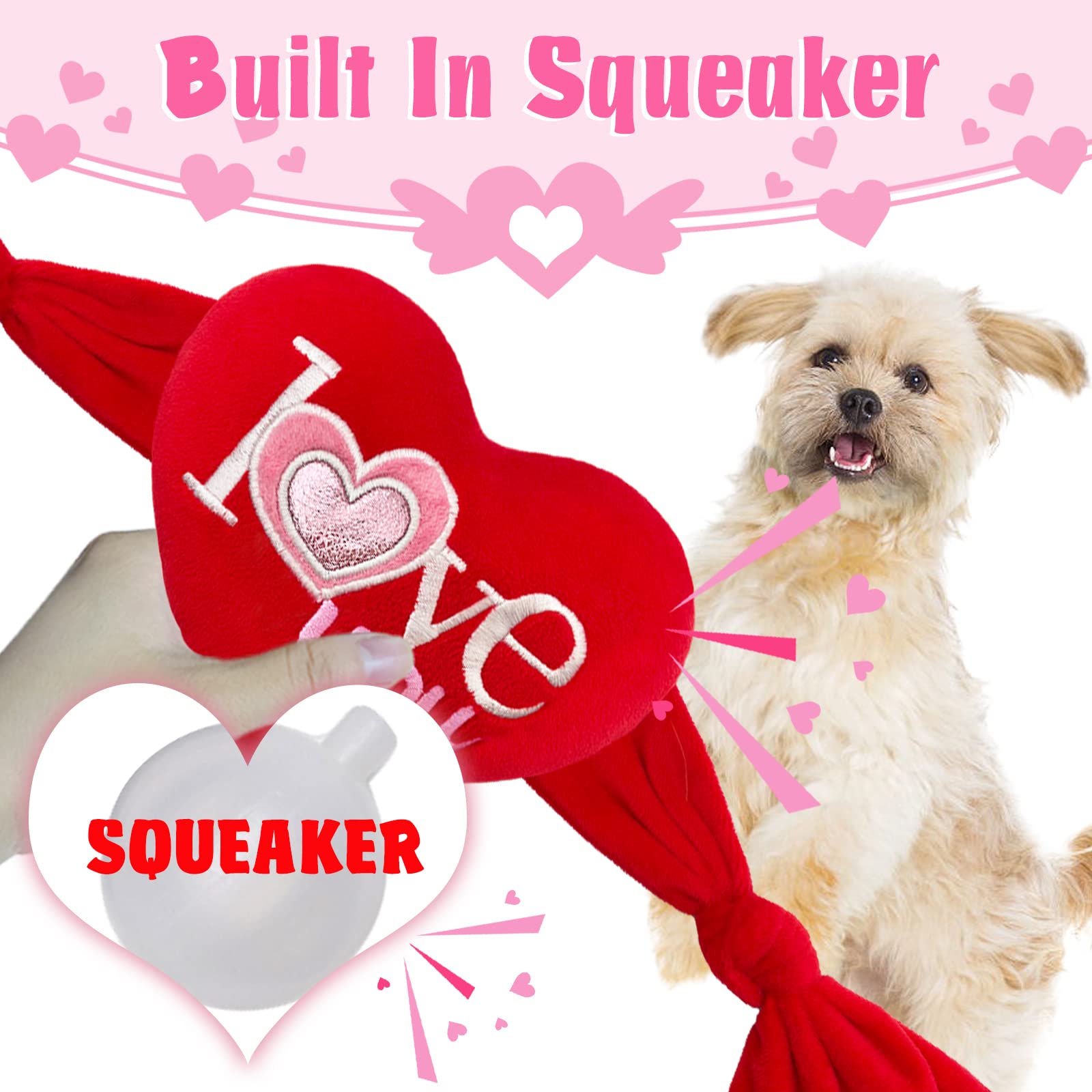 Valentine's Day Dog Toys - 2 Pack Heart Shaped Plush Squeaky Toys for Small & Medium Dogs | Perfect Valentine's Gift for Pets, Playtime & Cuddling