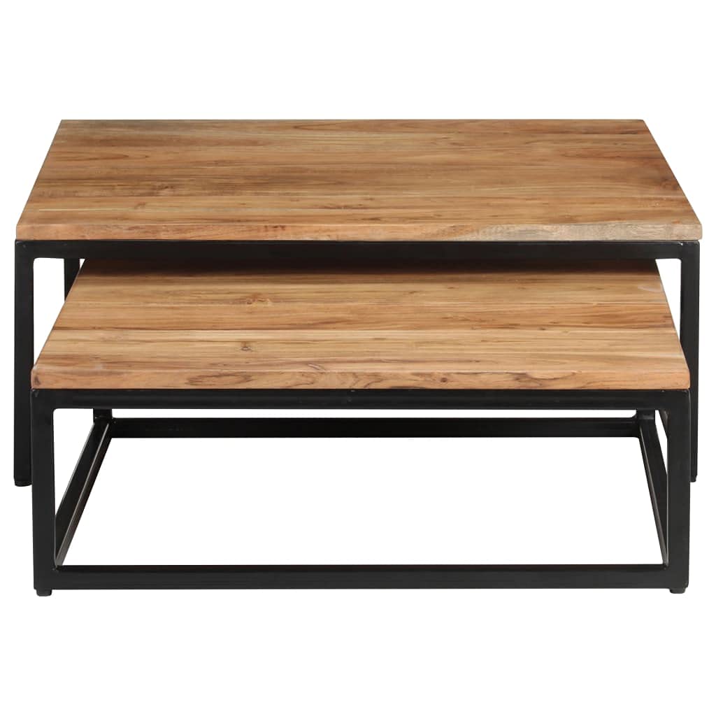 FAMIROSA 2-Piece Nesting Coffee Table Set - Acacia Wood & Iron Frame End Tables for Living Room, Sofa Side Table - Space Saving Modern Home Furniture Decor - Perfect for Small Spaces, Apartments & Cozy Living Areas