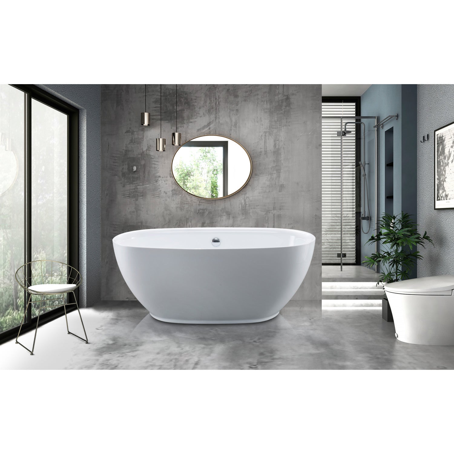 Aqua Eden 59 Inch Acrylic Oval Freestanding Bathtub - Glossy White Double Ended Soaking Tub with Drain | Perfect for Luxury Bathrooms & Spa Retreats