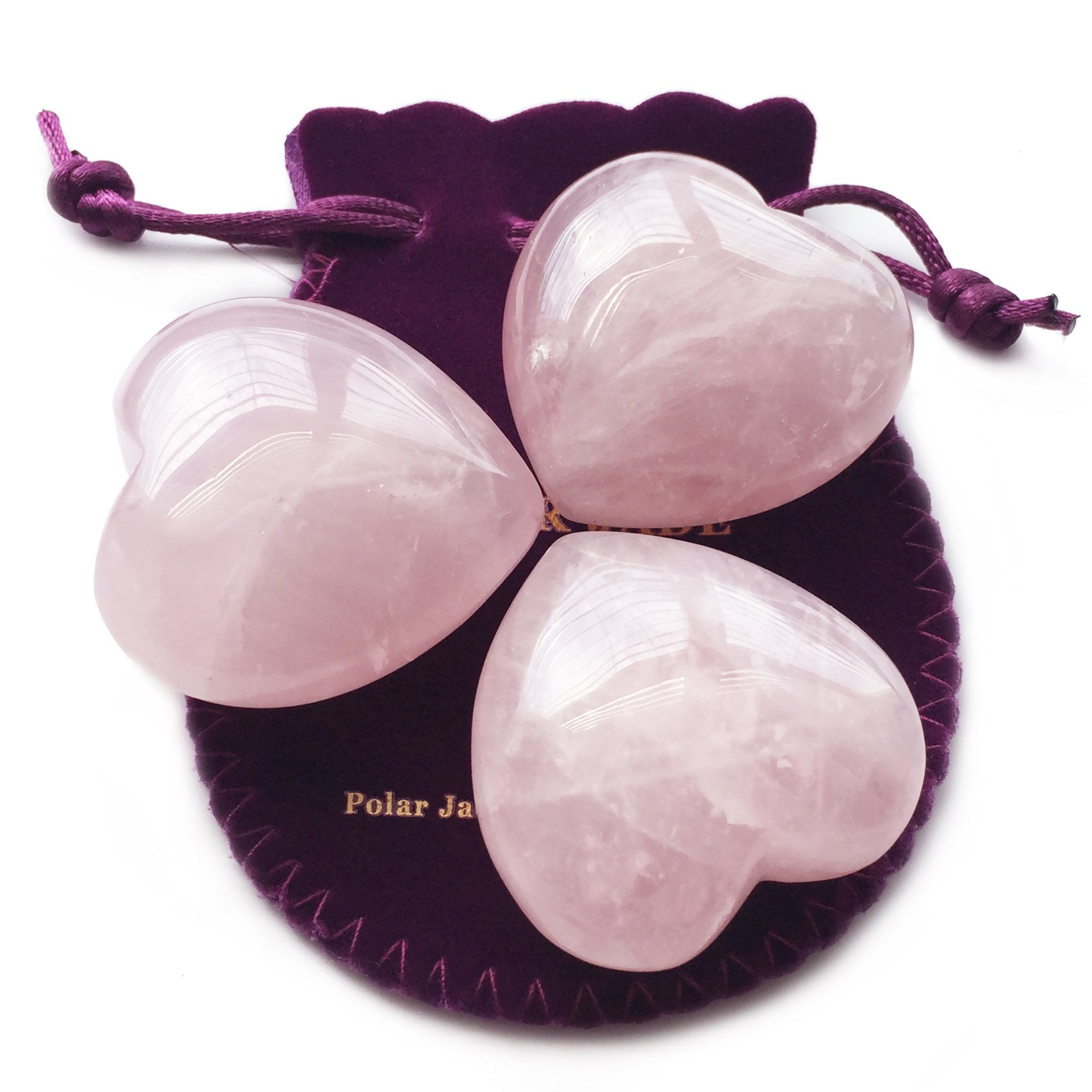 Rose Quartz Crystal Puffy Heart Set of 3 - Natural Healing Stones for Chakra Balancing, Meditation, Stress Relief & Home Decor | Perfect for Yoga Spaces, Gift Giving & Spiritual Wellness