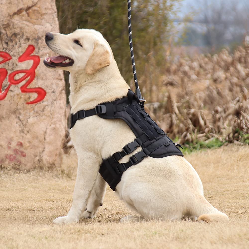 Tactical No-Pull Dog Harness for Large & Medium Dogs - Military Service Vest with MOLLE Panel & Handle - Perfect for Hiking, Training, Hunting & Walking (Size L, Black) | Durable Outdoor Adventure Gear for Active Pets