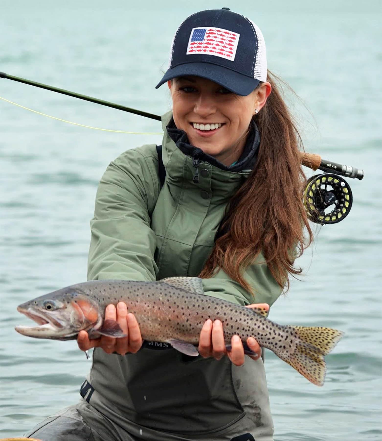 American Fish Flag Trucker Hats for Men - Adjustable Snapback Fishing Caps - Best Outdoor Gifts for Anglers & Camping Enthusiasts - Perfect for Fishing Trips, Hiking & Casual Wear