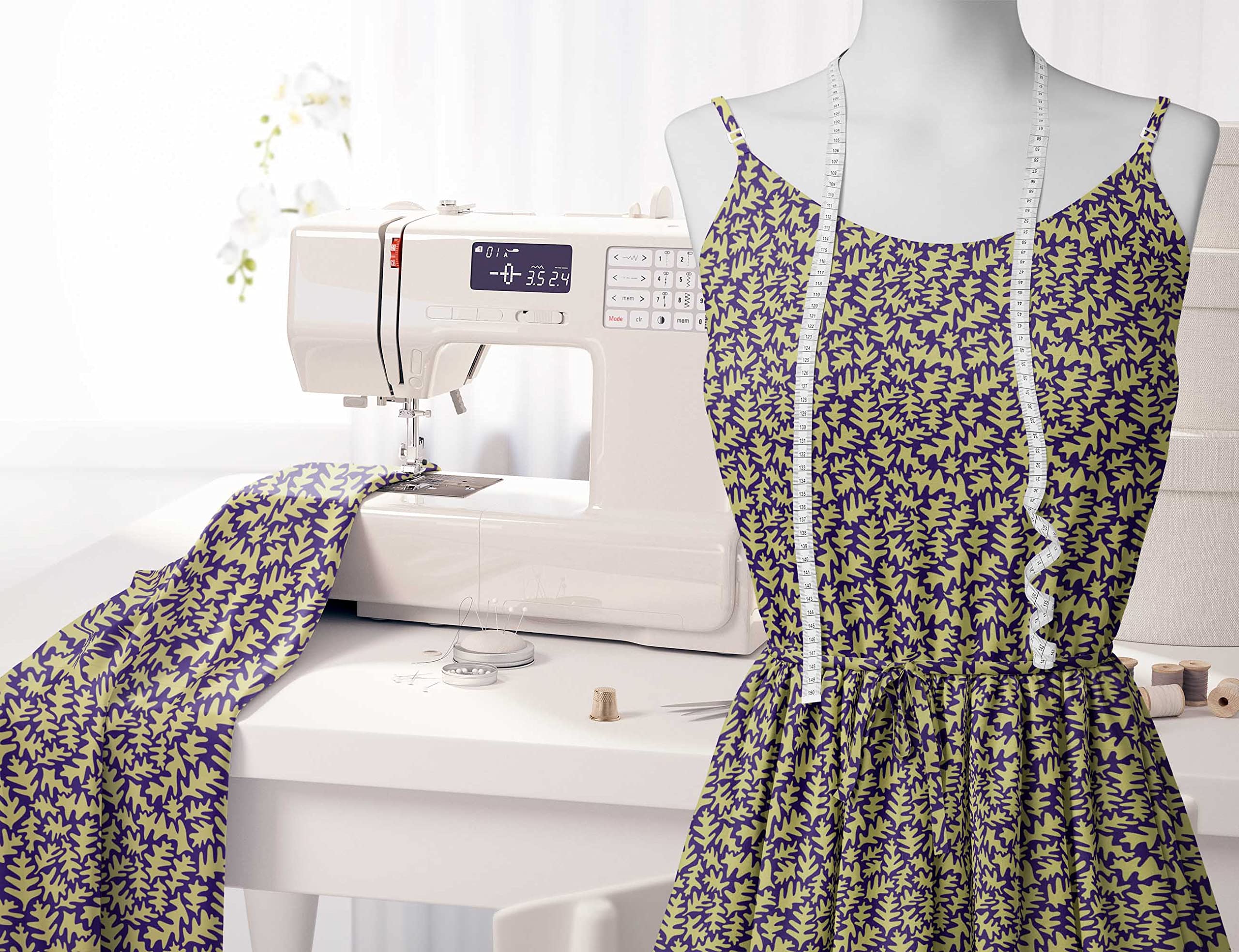 Soimoi Moss Georgette Blue Fabric by The Yard - 42 Inch Wide Leaves Print Fabric for Dresses, Scarves & Home Decor | Nature-Inspired Elegant Printed Fabric for DIY Fashion & Interior Design Projects