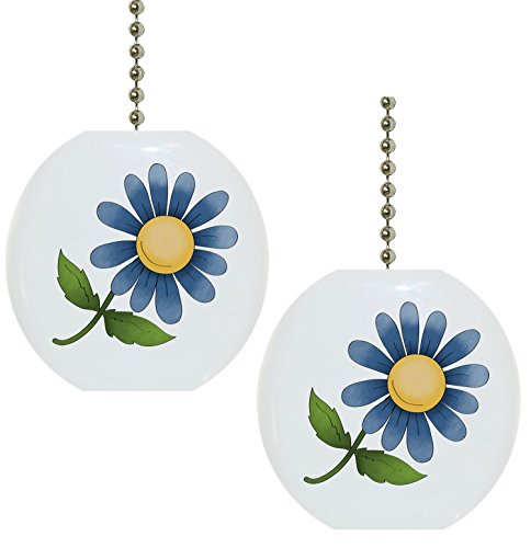 2 Pack Blue Floral Ceramic Fan Pulls - Vintage Country Style Ceiling Fan Light Switch Decor for Farmhouse, Cottage & Bedroom