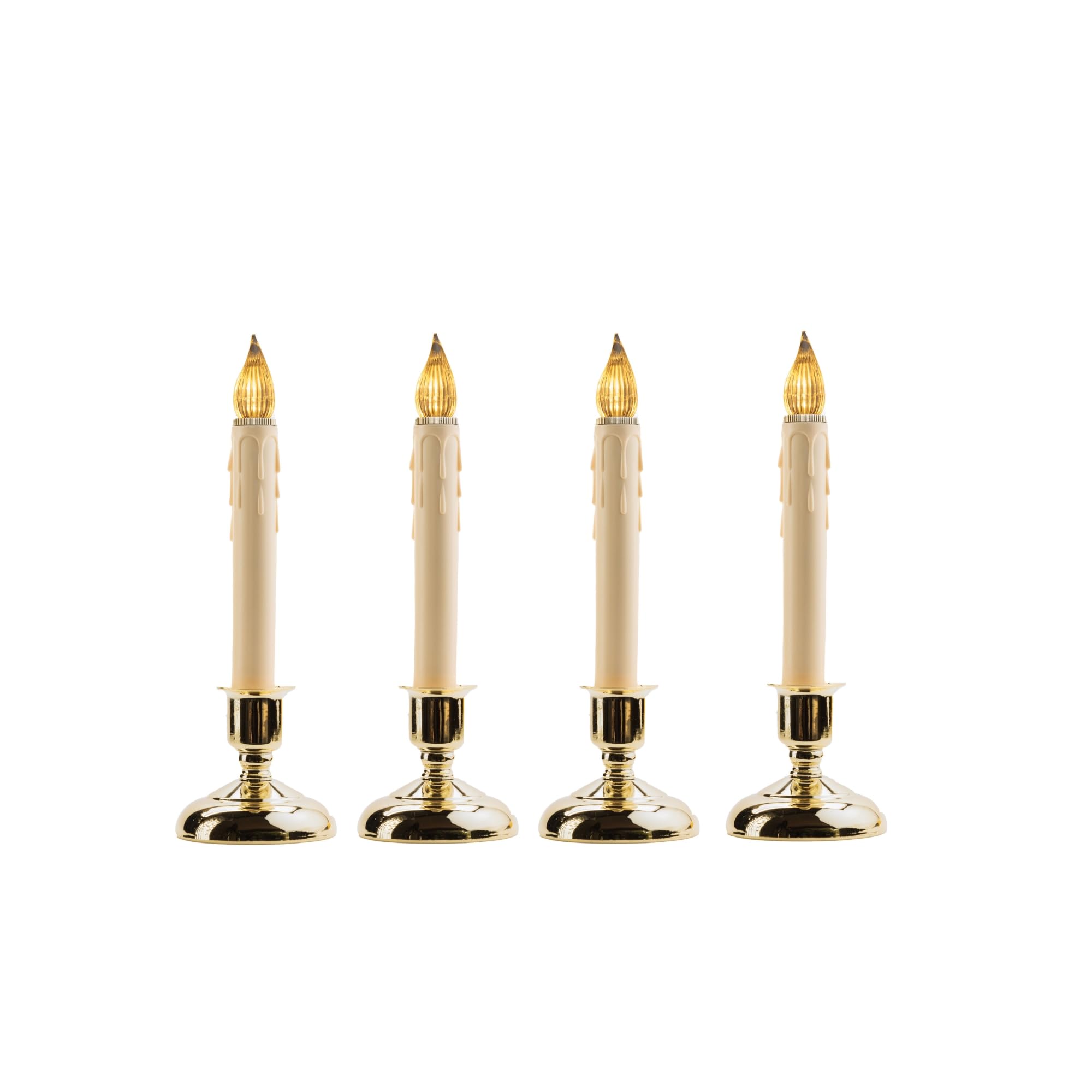 IMC Cape Cod Battery-Operated LED Window Candles with Timer - Set of 4 Realistic Wax Drip Brass Candles (9.5 Inch) - Perfect for Christmas Decor, Holiday Lighting & Home Ambiance