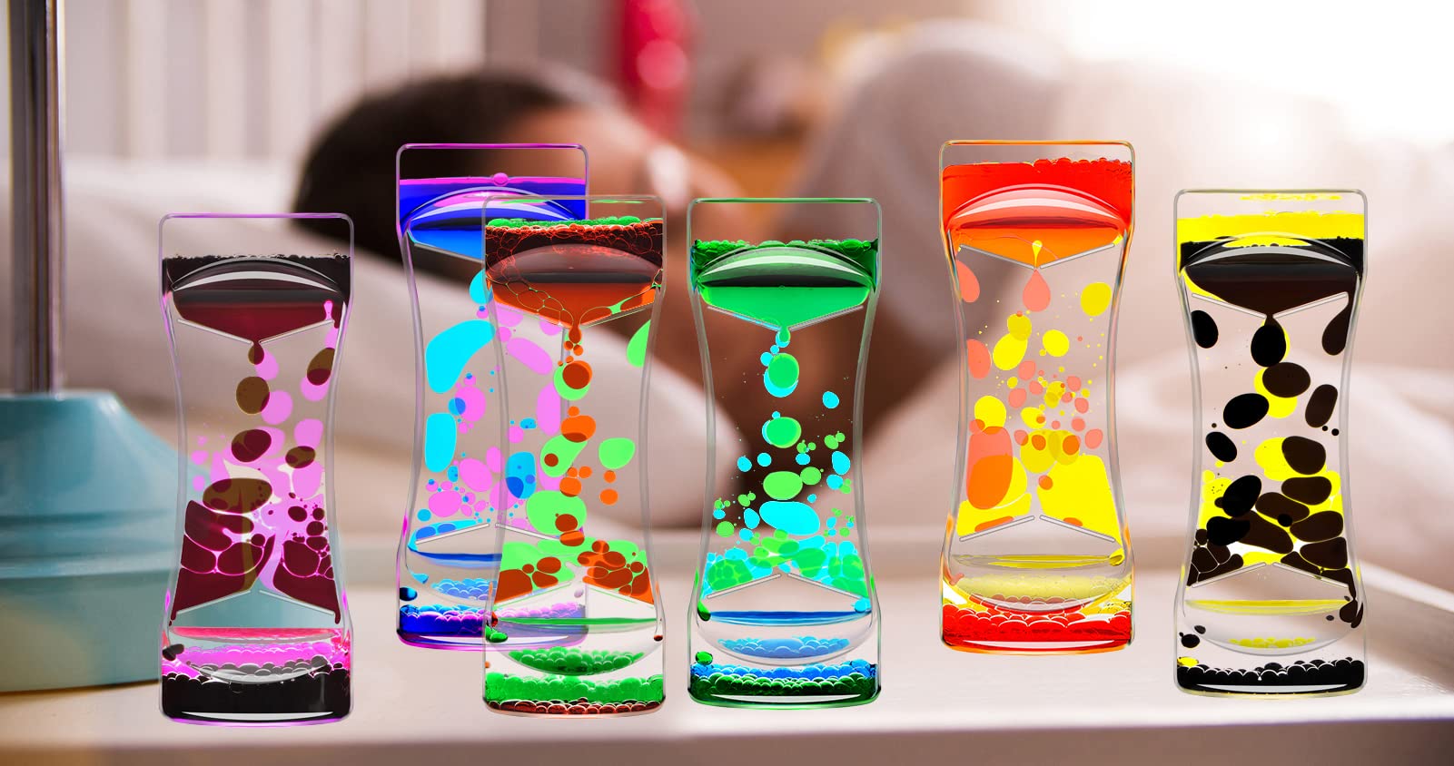 Red Green Liquid Motion Bubbler Timer - Sensory Bubble Drop Oil Water Hourglass Toy for Autism Relaxation, Stress Relief - Perfect for Office, Home Decor & Holiday Stocking Stuffers (Set of 1) | Great for Calming Activities, Meditation & Focus Aid