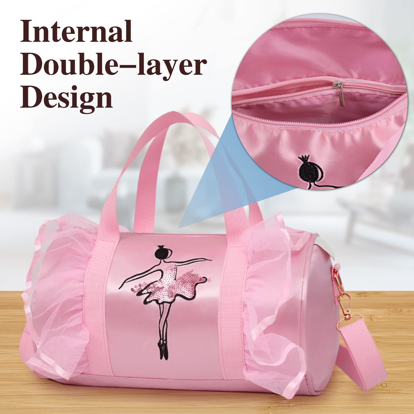 Besbomig Pink Ballet Dance Bag for Girls - Crossbody Shoulder Sports Bag with Shoe Storage - Perfect for Ballet Class, Dance Practice & Recitals - Ideal Gift for Ballerina Dancers & Kids