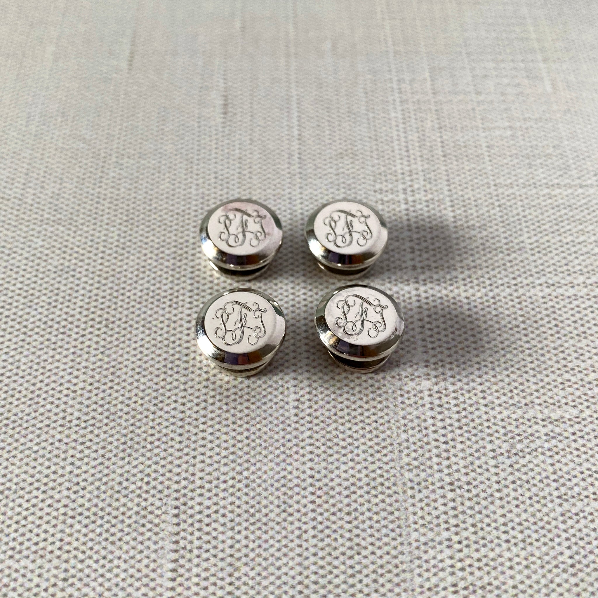 Sterling Silver Round Bevel Edge Shirt Studs for Men - Elegant Formal Wear Accessories for Weddings, Tuxedos & Special Occasions