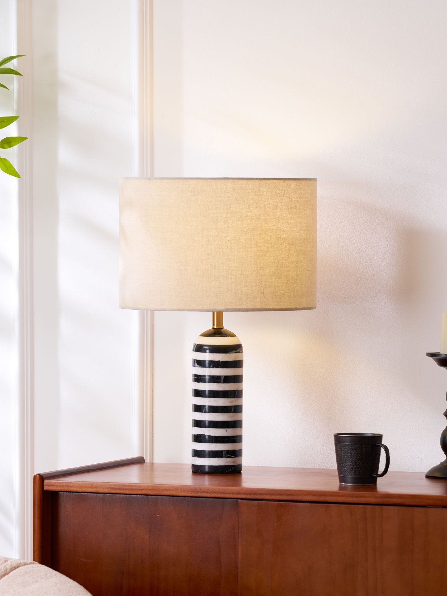Elegant Tuxedo Marble Table Lamp - Modern Home & Office Decor Lighting for Bedroom, Living Room, Study - Dimmable LED Desk Lamp with USB Port