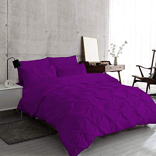800 Thread Count Egyptian Cotton Queen Comforter Set - Pinch Pleated Pintuck Design, 88x92 Inches, 300 GSM, Purple Solid (1 Comforter + 2 Pillow Shams) | Luxury Down Alternative Bedding for Master Bedroom & Guest Room