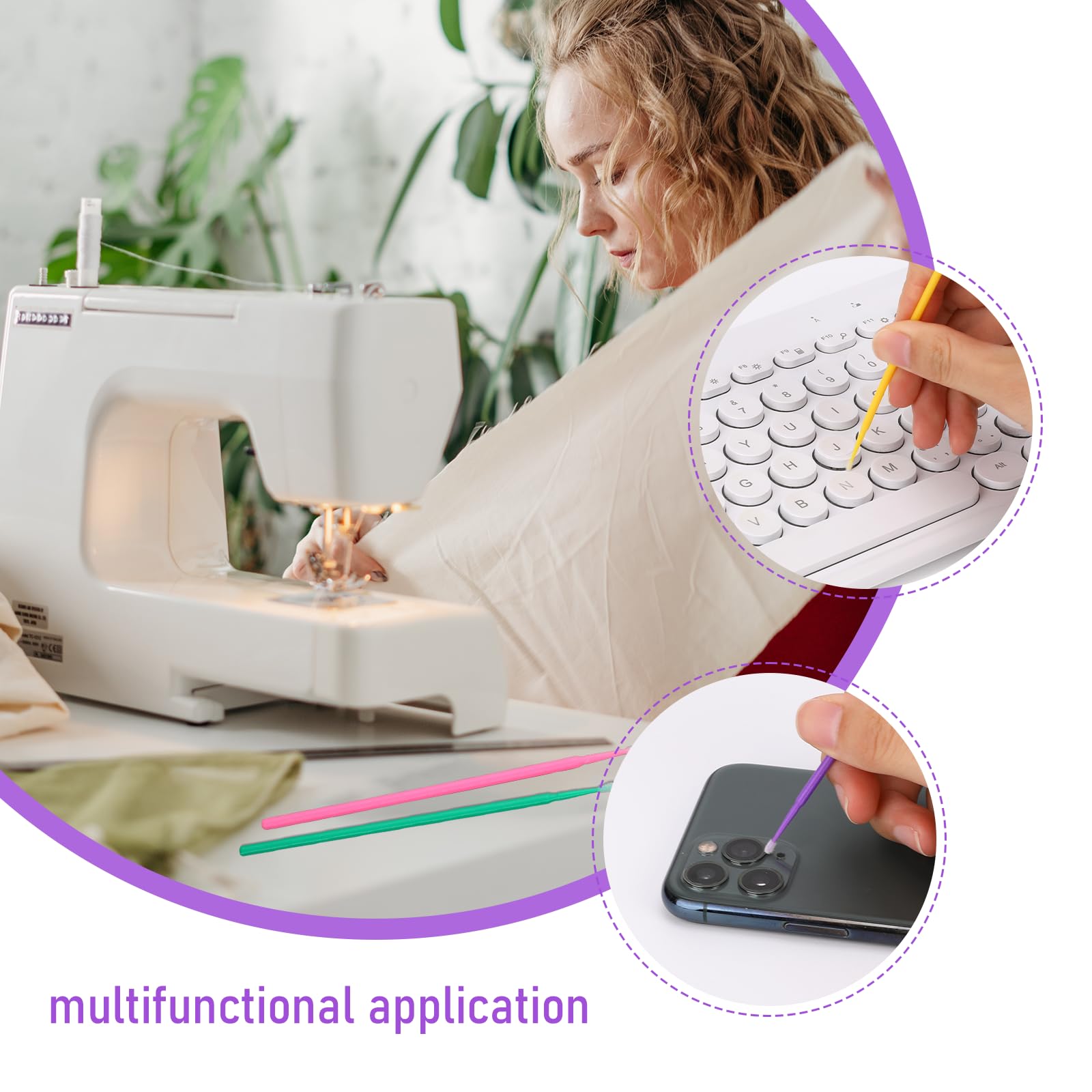 KALIONE 200-Pack Sewing Machine Cleaning Brushes - Bendable Micro Swabs with Multipurpose Pointed Tips | Disposable Cleaning Kit for Sewing Machines, Phones, Laptops & Charge Ports | Perfect for Home, Office & DIY Sewing Projects