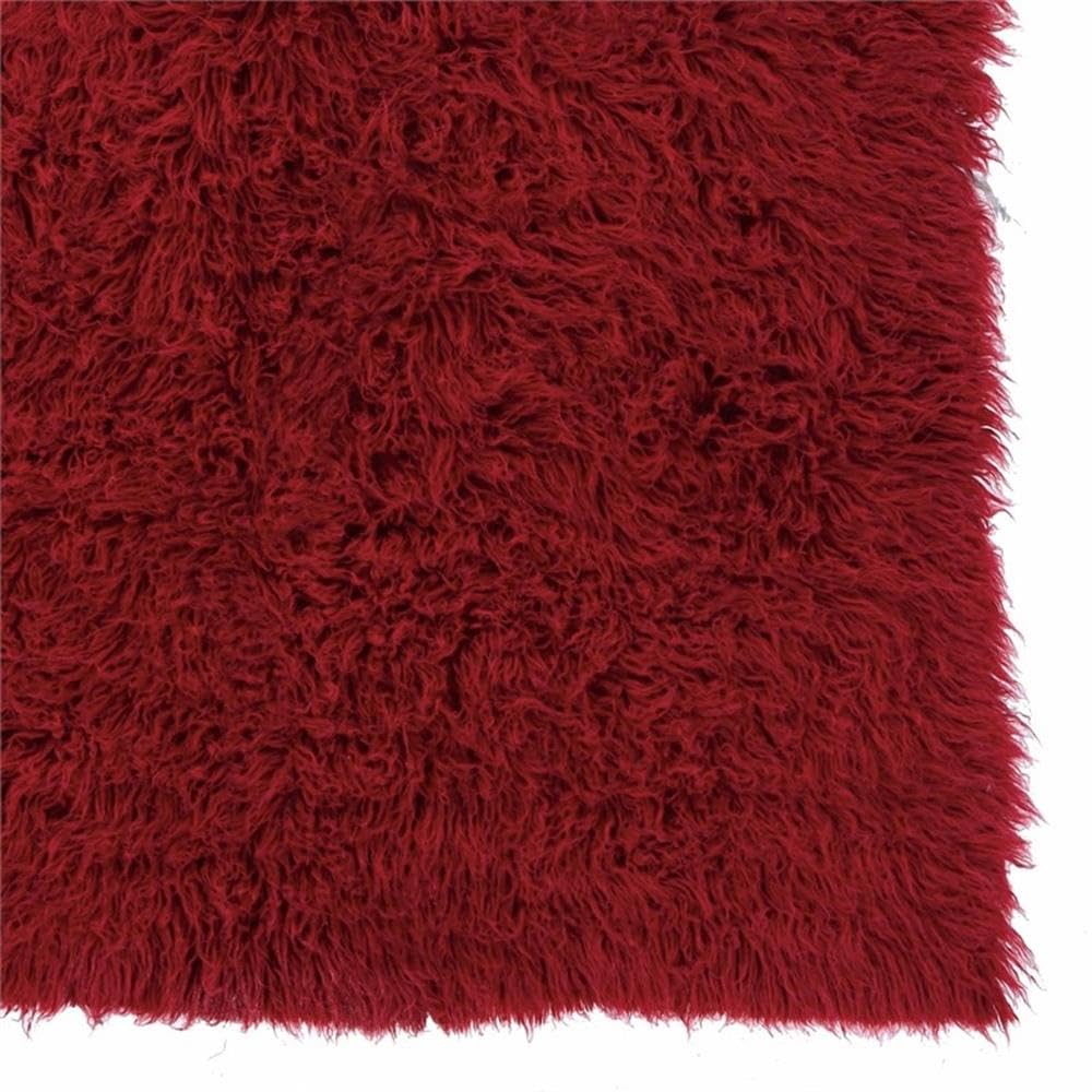 Linon New Flokati Hand Woven Wool 5'x8' Area Rug in Red - Soft & Cozy Living Room Rug for Bedroom, Dorm, or Office Decor
