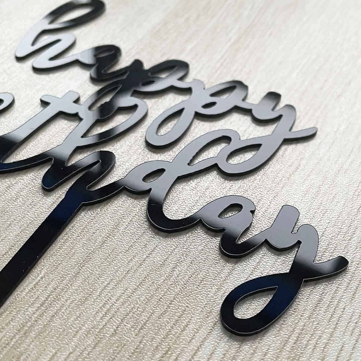 Black Acrylic Happy Birthday Cake Topper - Elegant Party Decor for Birthday Celebrations, Weddings & Special Events