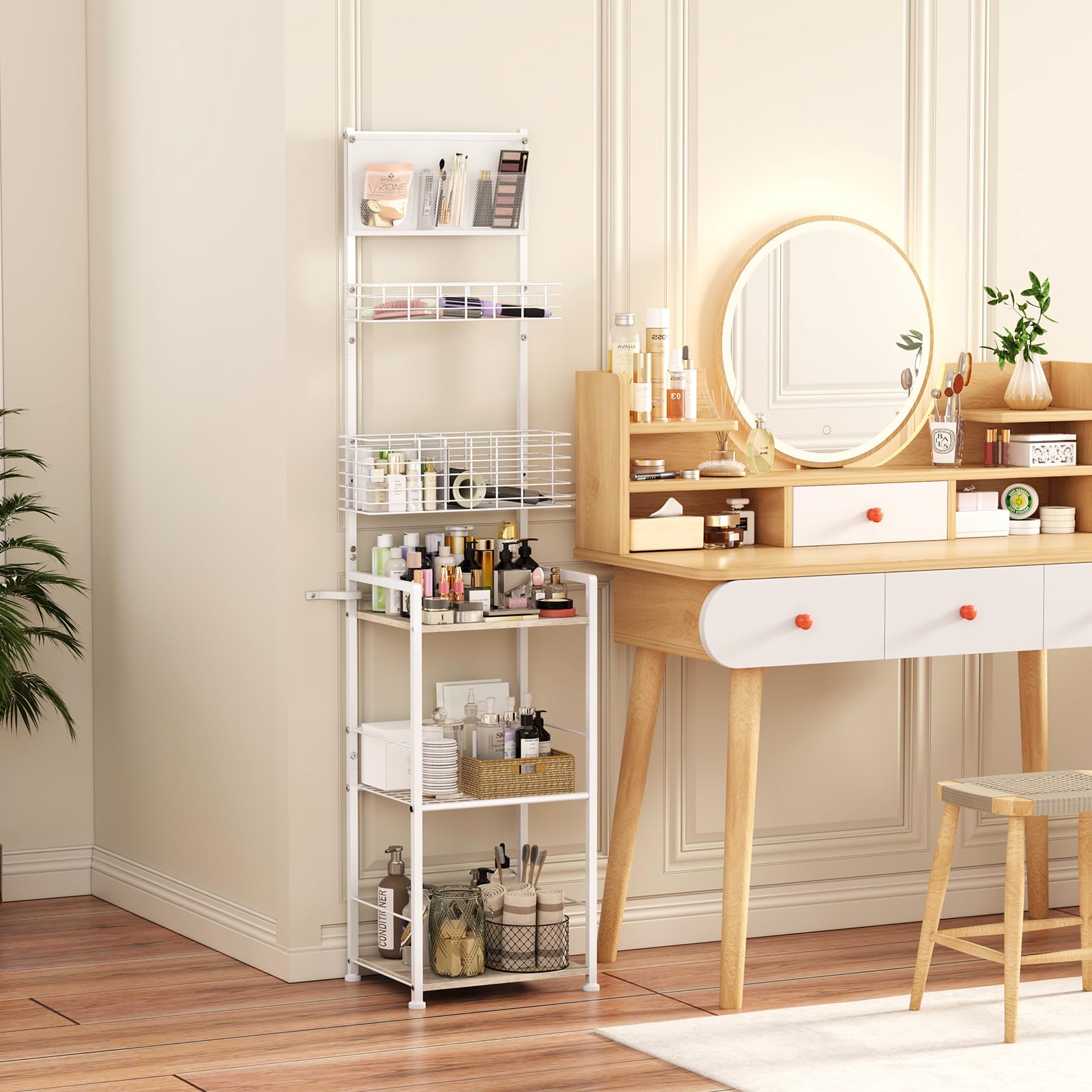 6-Tier Makeup Organizer with Storage for Cosmetics, Nail Polish & Hair Tools – Freestanding Vanity Organizer for Narrow Spaces – Perfect for Bathroom, Bedroom & Dressing Table Organization