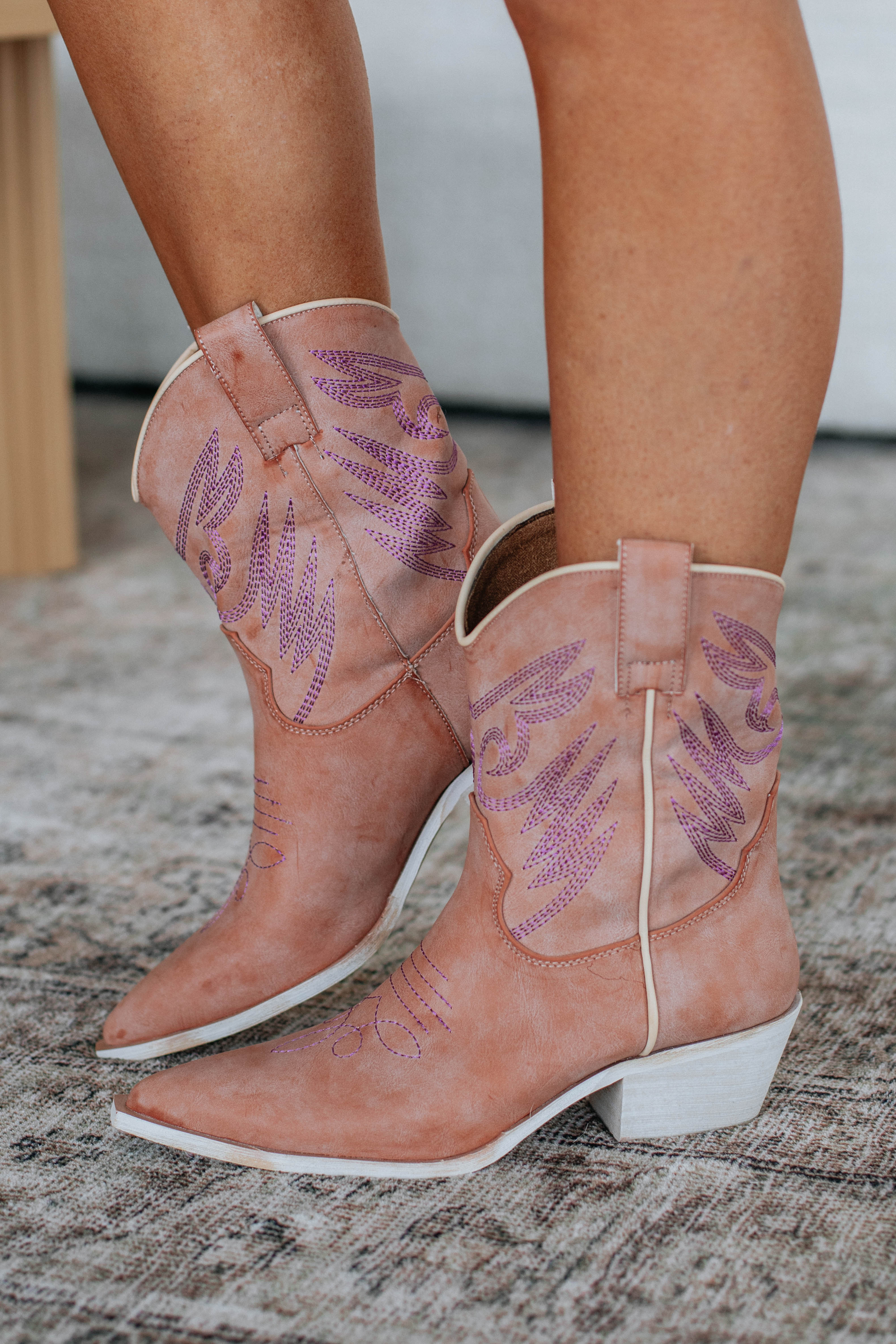 Stay Wild Cowgirl Boots for Women - Dusty Coral Western Ankle Boots | Comfortable & Stylish for Country Rides, Rodeos & Night Out