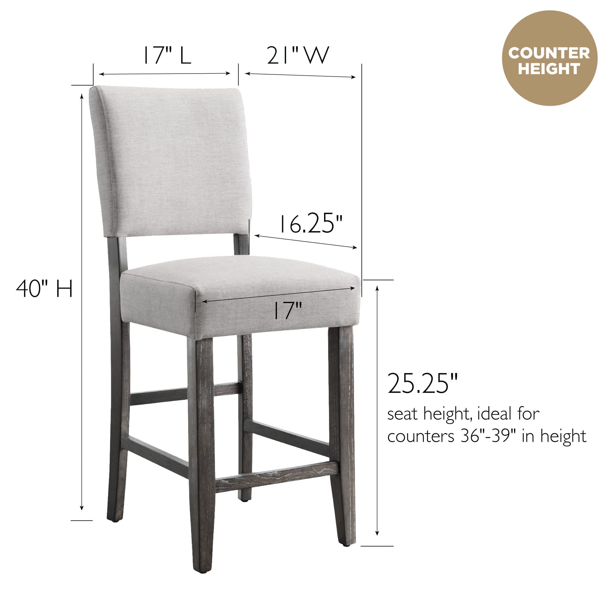 Leick Home 2-Pack Upholstered Counter Height Bar Stools with Wood Base - Blackbean & Gray Wash for Kitchen Island, Breakfast Bar & Dining Room - Comfortable & Stylish Seating Solution