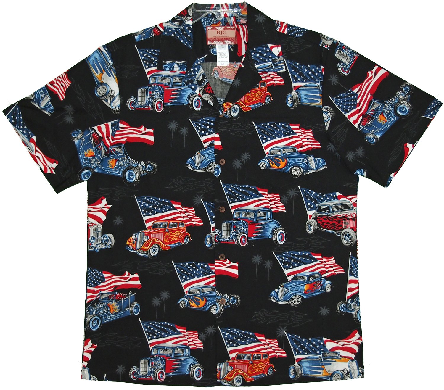 RJC Men's Flaming Roadsters USA Flag T-Shirt - Patriotic Graphic Tee for Casual Wear, Motorcycle Rides & Independence Day Celebrations