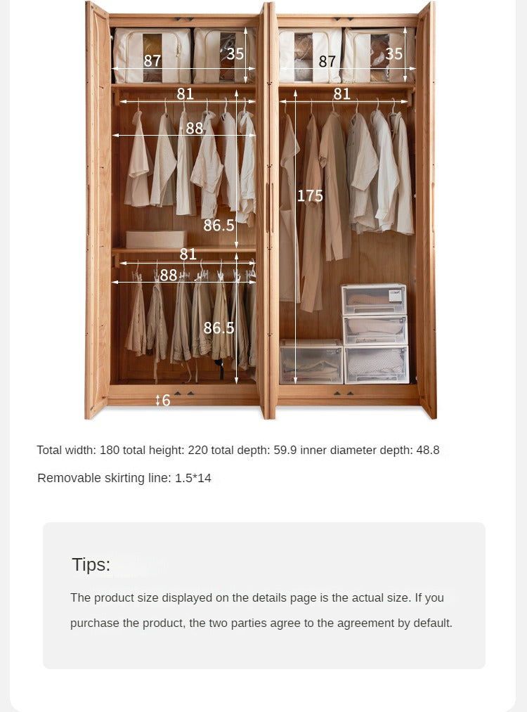 Solid Oak Wood Wardrobe with High Doors - Spacious Storage for Bedroom, Closet & Home Organization