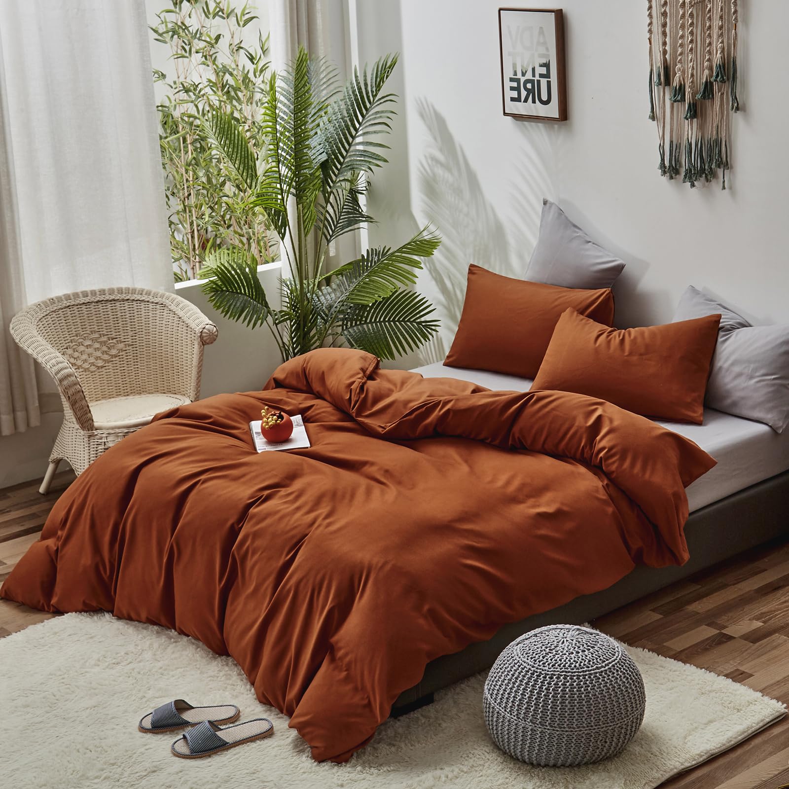 CLOTHKNOW King Size 3-Piece Comforter Set - Burnt Orange, Cinnamon, Terracotta & Rust Brown Soft Bedding with 2 Pillowcases | Cozy Luxury Bedroom Decor for Fall & Winter Seasons