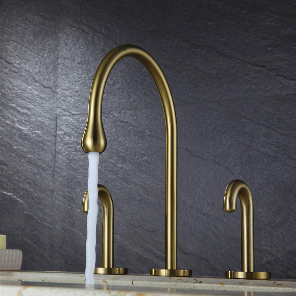 8 Inch Widespread Bathroom Faucet - 2 Handle Deck Mount Sink Faucet with 360° Swivel Spout - Brushed Gold Finish - Perfect for Modern Bathroom Vanities & Powder Rooms