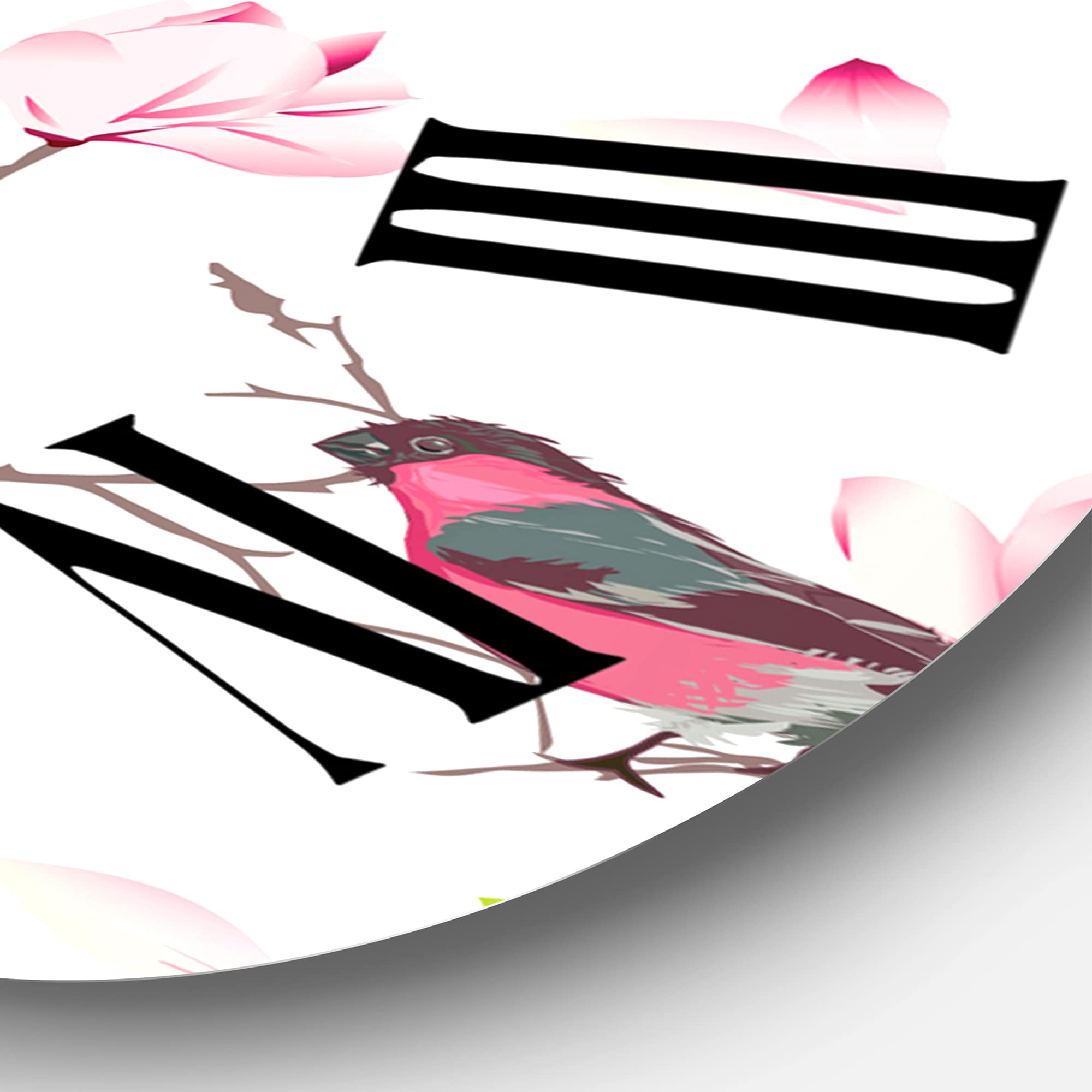 DesignQ Traditional Wall Clock 'Red Bullfinches On Magnolia Tree' - Large Decorative Wall Clock with Nature Scene - Perfect for Living Room, Bedroom & Office Decor