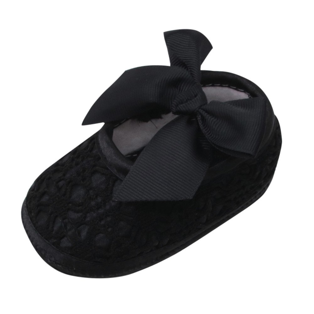Kelon Baby Girls Soft Cloth Crib Shoes - Non-Slip Sole, Bowknot Design, Comfortable First Walkers for 0-12 Months - Perfect for Indoor Play, Photo Shoots & Special Occasions (Black)