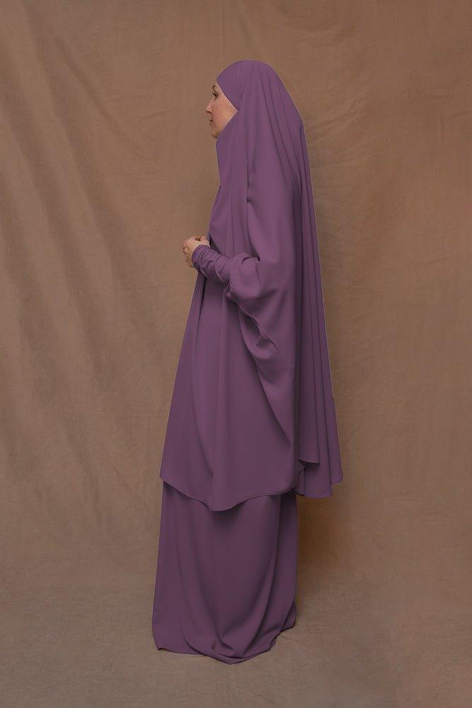 Dark Purple Moira Prayer Umrah Gown with Niqab - Islamic Modest Dress for Women, Hajj & Umrah Prayer, Mosque Worship, Religious Ceremonies