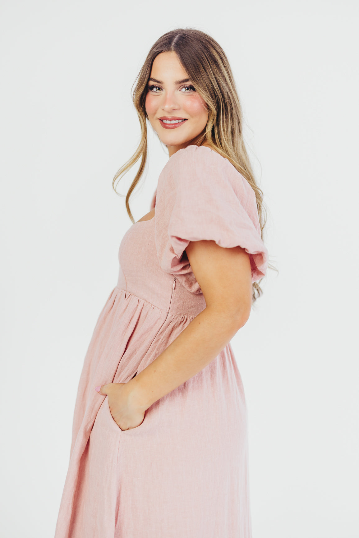 Candace Maxi Dress in Sweet Blush - 100% Linen Bump Friendly Maternity Dress for Women | Perfect for Summer, Beach, and Casual Wear