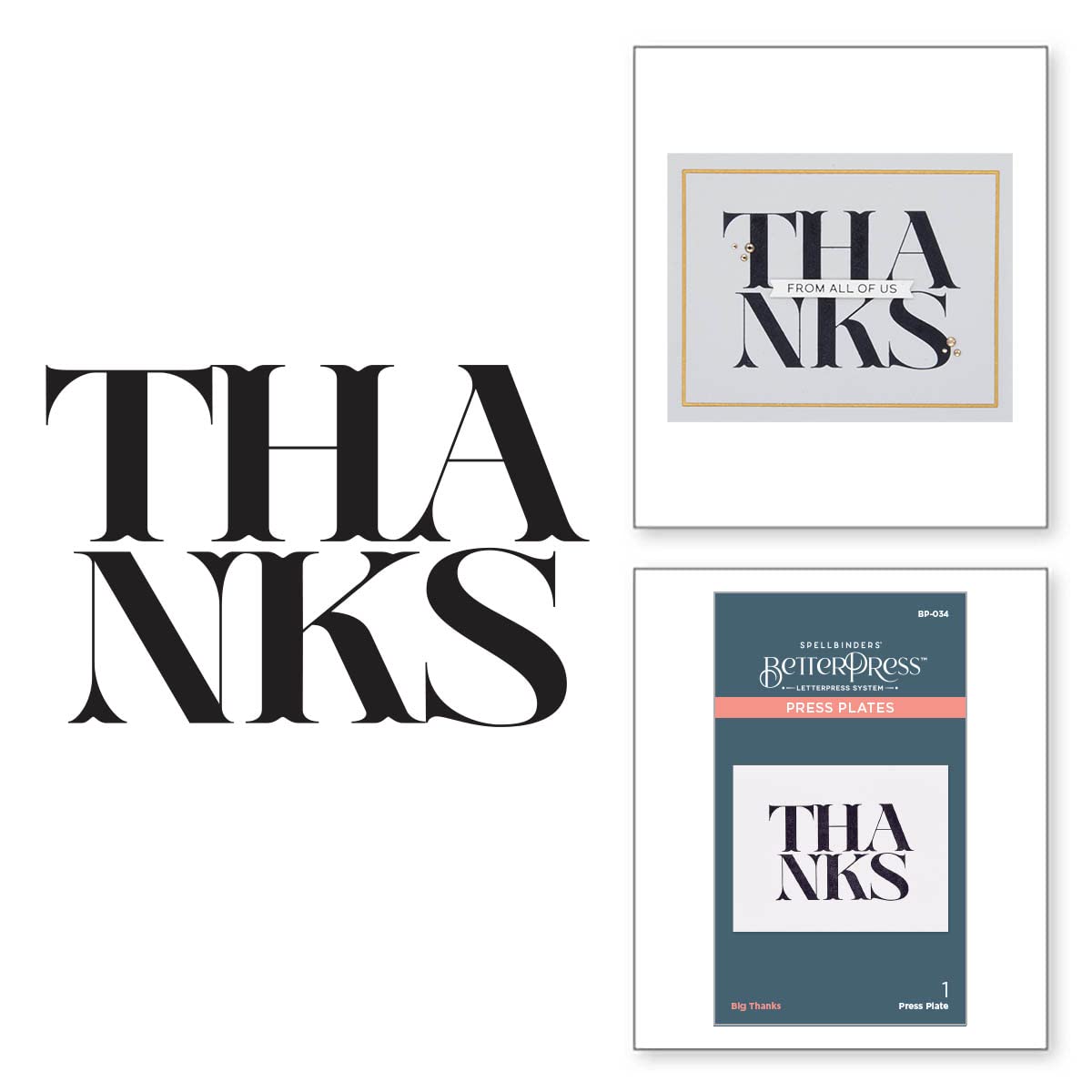 Spellbinders Big Thanks BetterPress Letterpress Press Plates - Metal Crafting Die for Card Making, Scrapbooking & DIY Projects