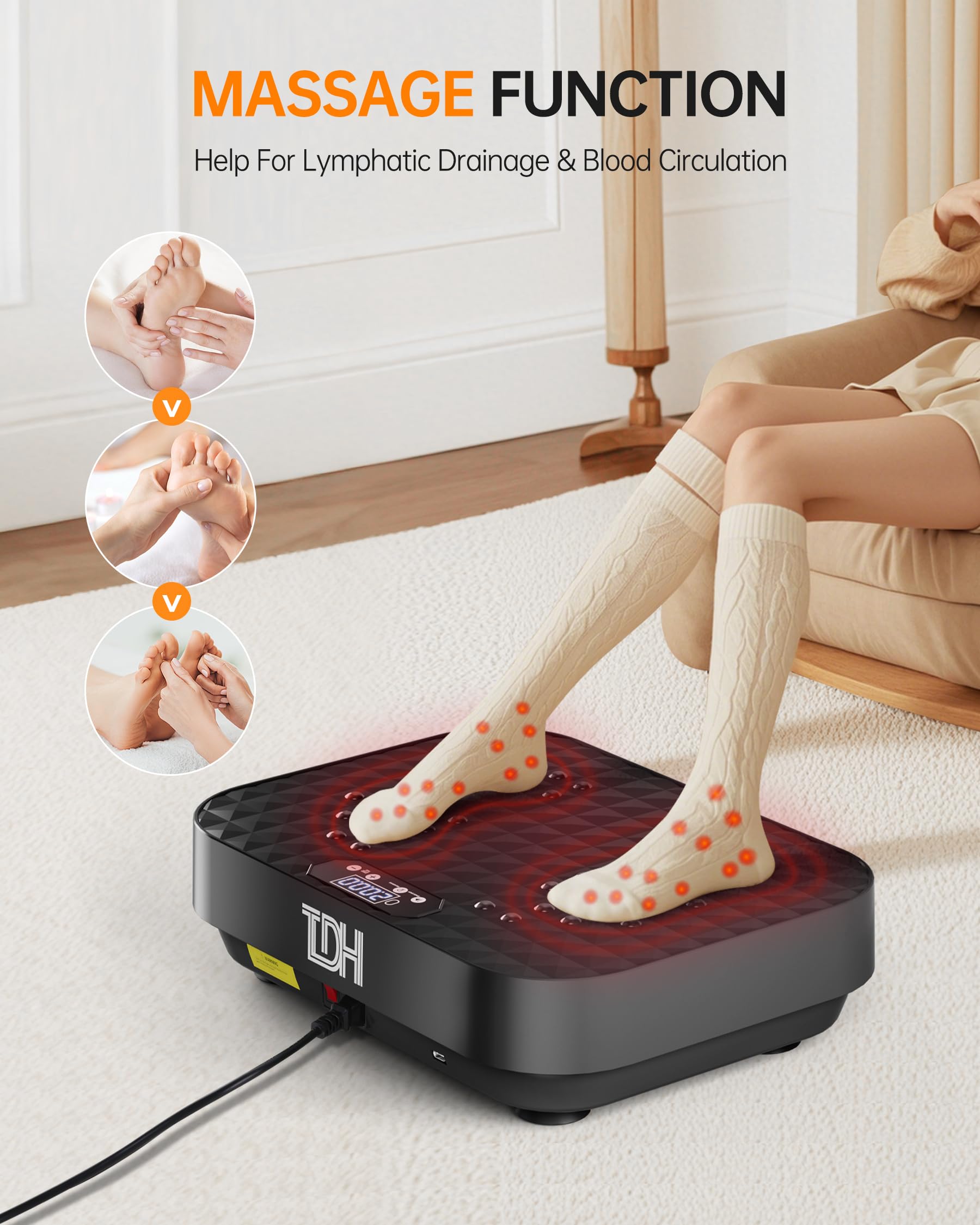 TDH Vibration Plate Exercise Machine for Weight Loss & Body Toning - Power Plate Vibration Platform with Resistance Bands for Home Gym Workouts, Lymphatic Drainage & Muscle Recovery - Perfect for Home Fitness, Rehabilitation & Full-Body Workouts
