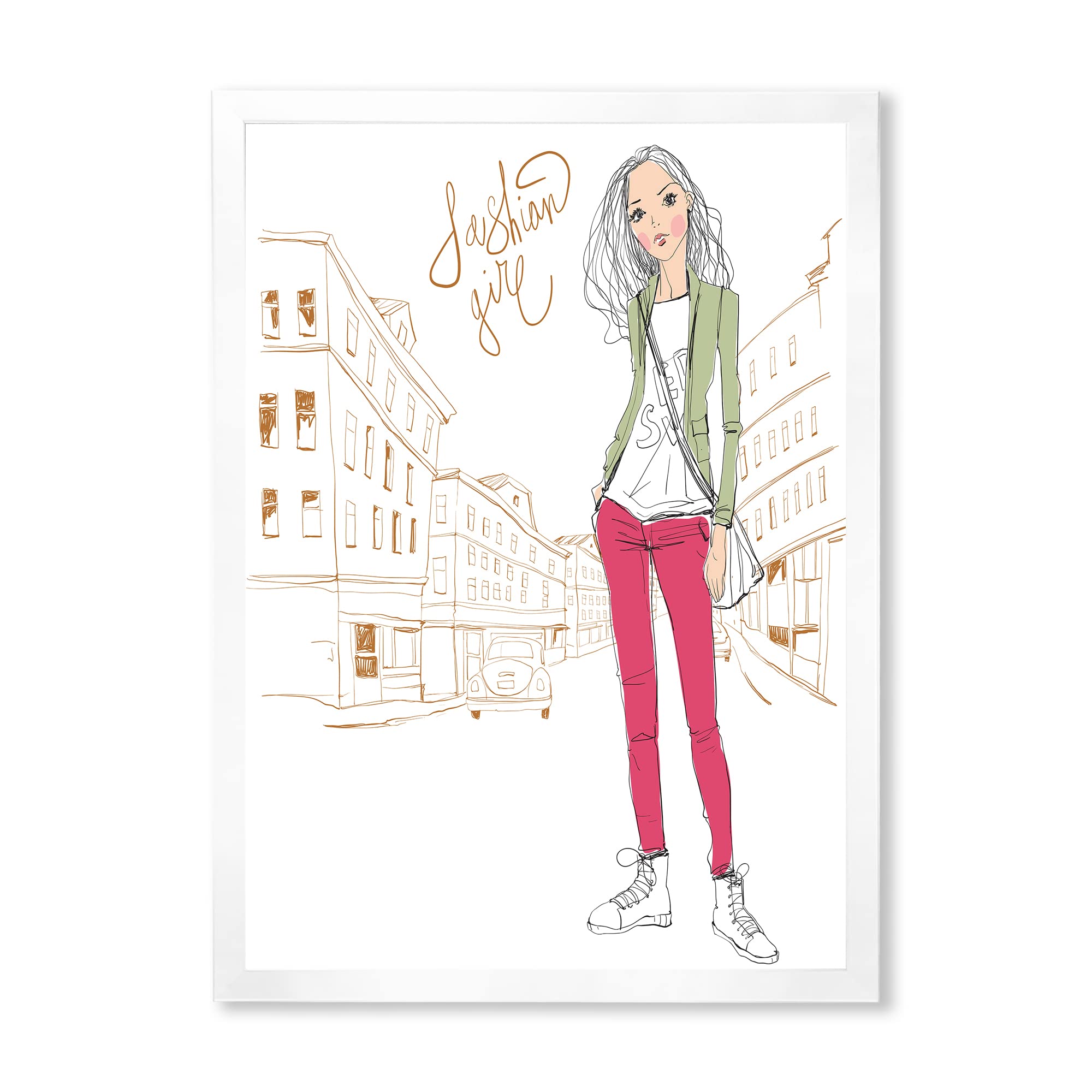 DesignQ Trendy Fashion Girl II Children's Art Framed Wall Decor - Perfect for Kids' Room, Nursery & Playroom Decorations
