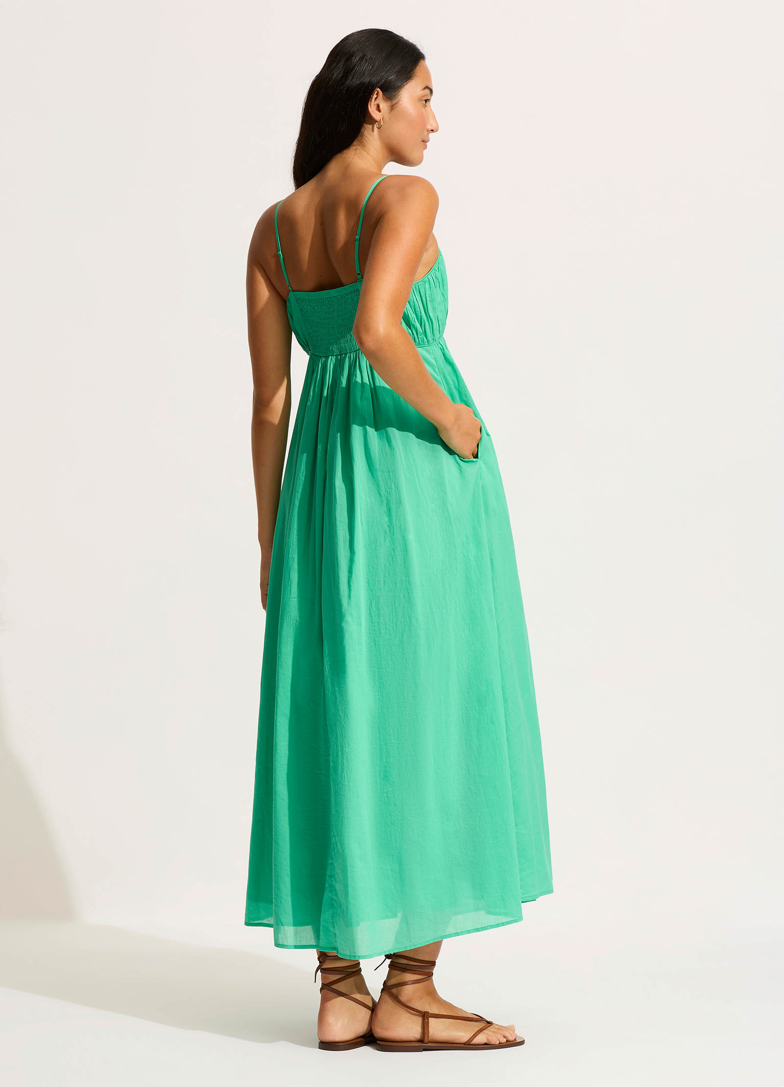 Elegant Piped Maxi Dress in Jade Green - Perfect for Summer Beach Vacations, Weddings & Casual Outings