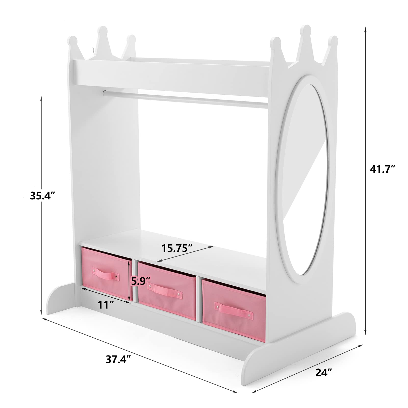 White Kids Armoire Dress-Up Storage with Mirror and Drawers - Costume Wardrobe Closet with Side Pockets & Shoe Shelf for Girls Bedroom - Perfect for Pretend Play, Toy Organization & Kids Room Decor