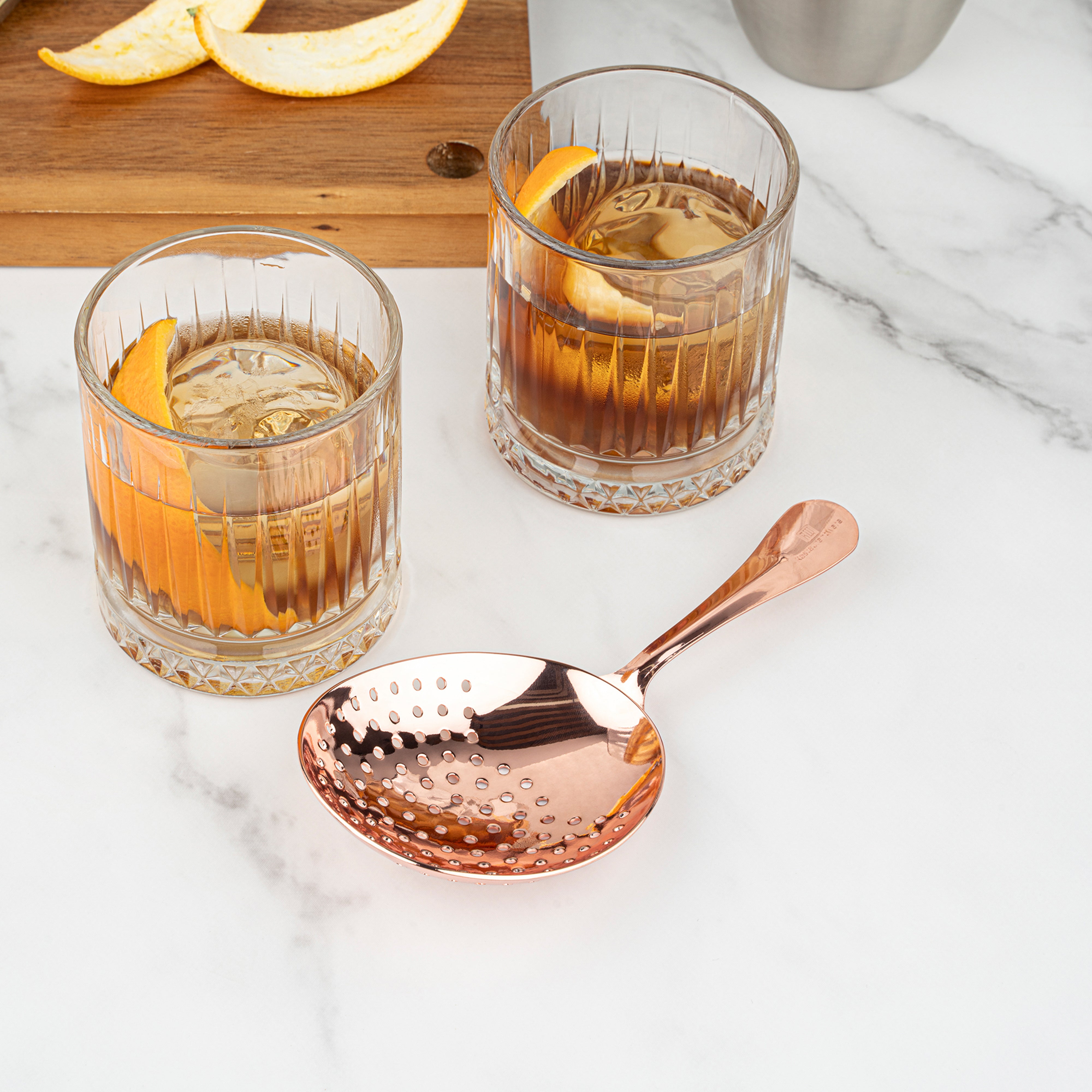 Premium Copper Plated Stainless Steel Julep Strainer - 6.5 Inch Cocktail Tool for Mint Juleps & Classic Cocktails - Perfect for Bartenders & Home Mixologists