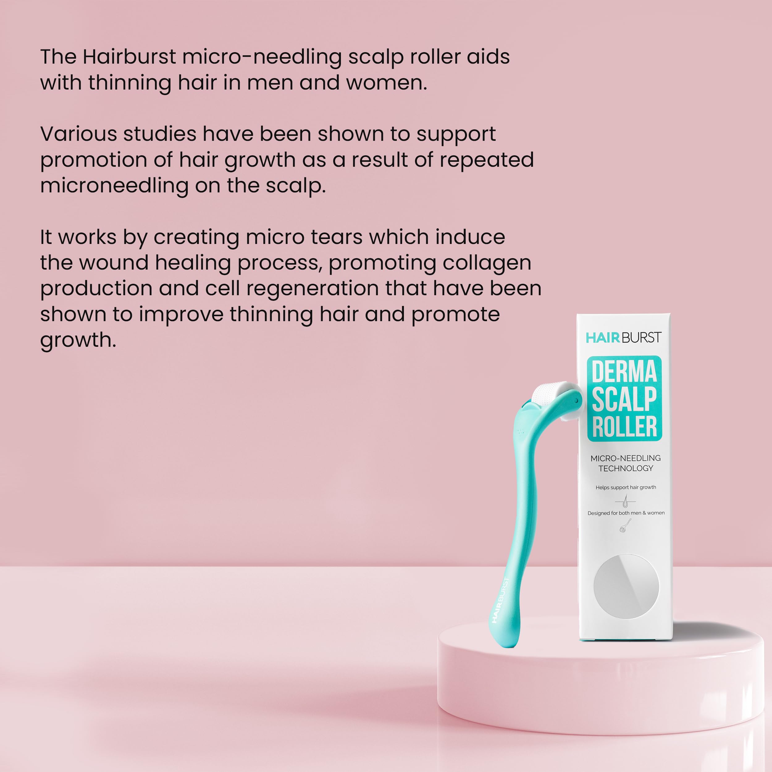 HAIR BURST 0.25mm Microneedle Roller for Hair Growth & Scalp Stimulation - Dermaroller Tool to Boost Collagen Production - Best for Thinning Hair in Men & Women - Perfect for Home Hair Care Routine & Natural Hair Regrowth Therapy