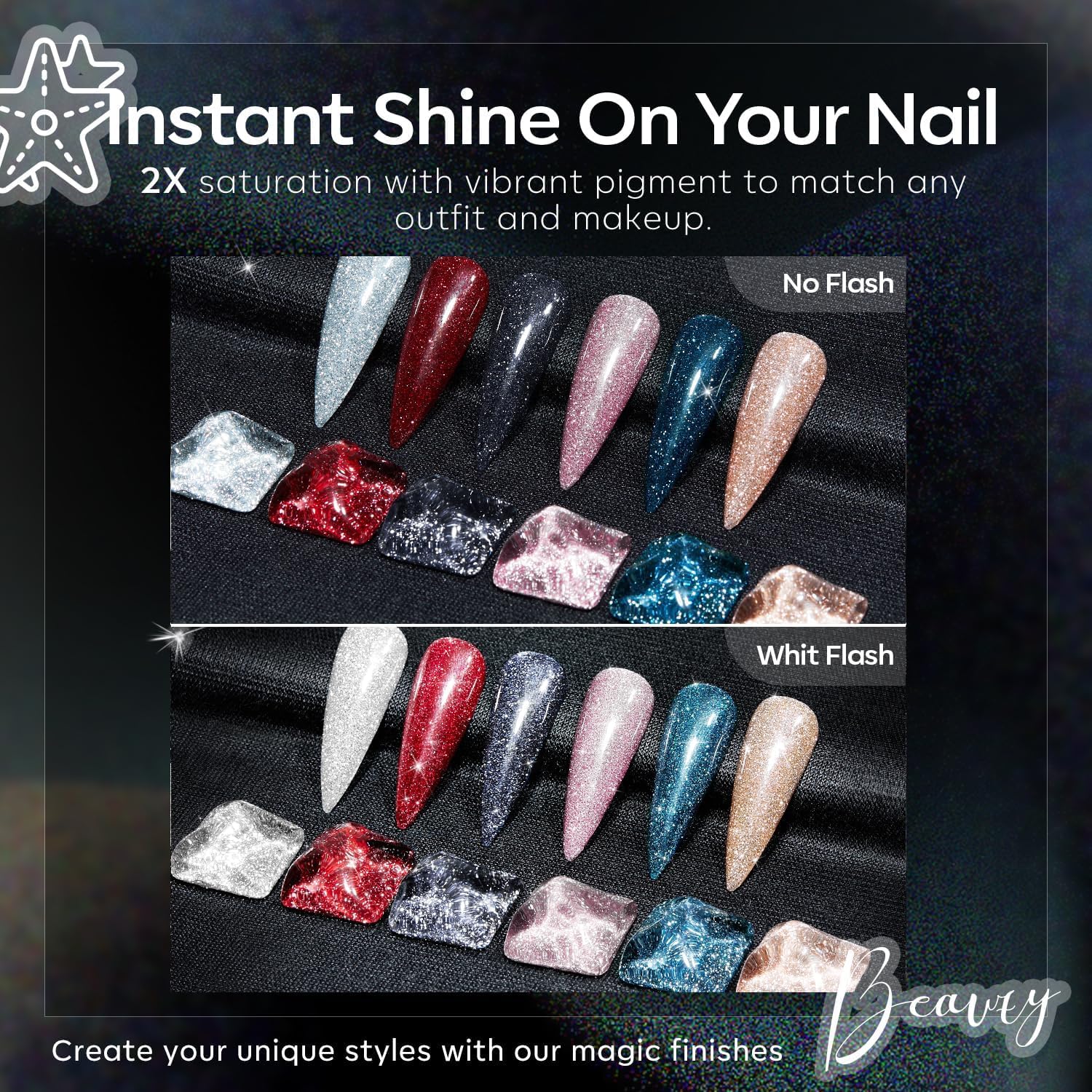Modelones 6 Colors Reflective Glitter Gel Nail Polish Set - Pink Red Black Silver Shimmer Sparkle LED Soak Off Manicure Kit | DIY Nail Art Salon & Home Use for Parties, Weddings, Special Occasions