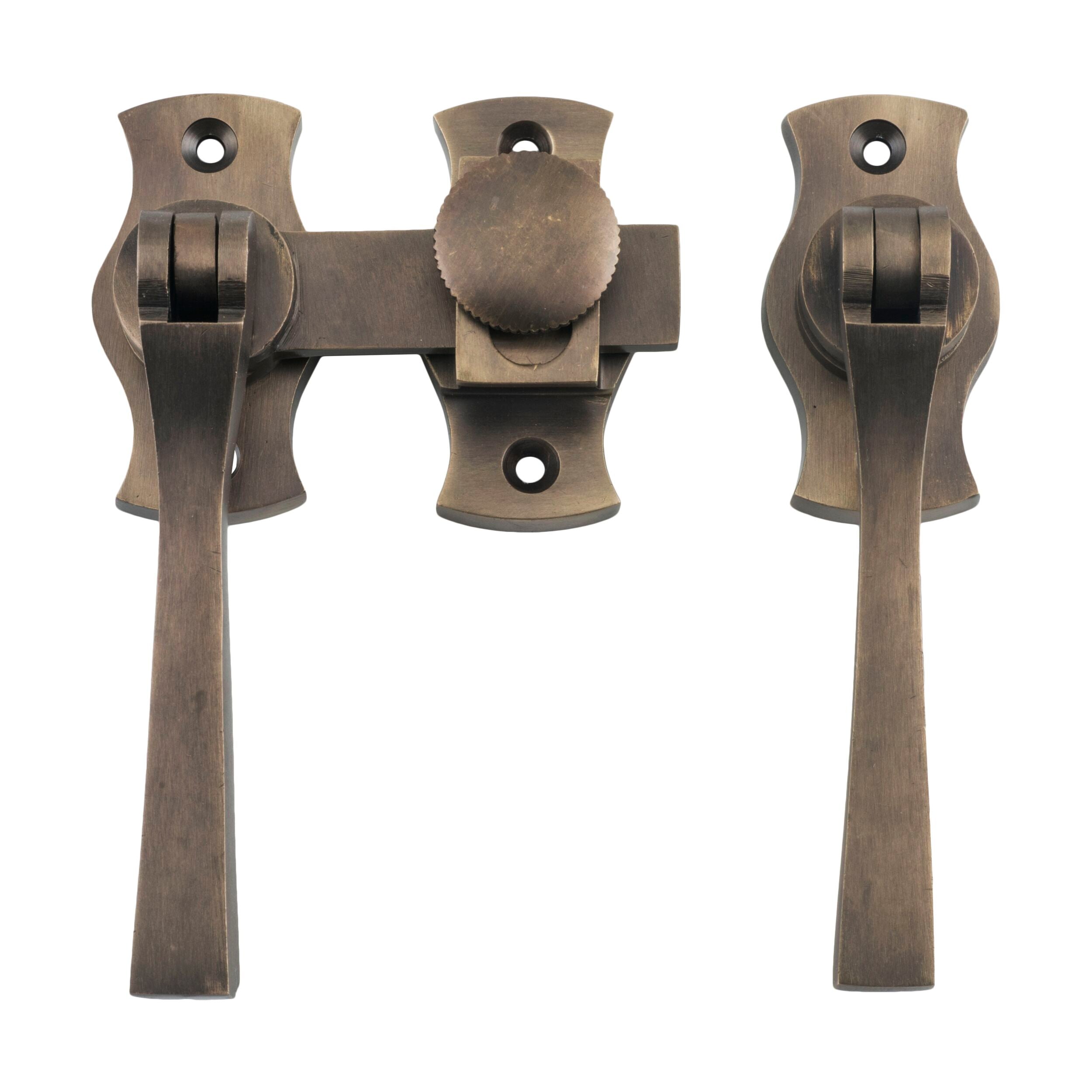 Antique Brass French Door Fastener - Square Backplate 54mm x 29mm with 31mm Projection - Vintage Style Cabinet & Furniture Hardware for Home Décor