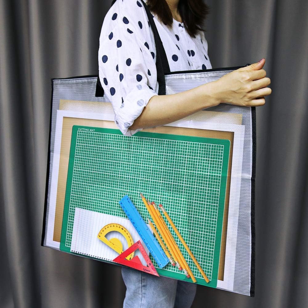 2 Pack 19x25 Inch Art Portfolio Bags with Handle & Zipper - Vinyl Mesh Artwork Storage Case for Bulletin Boards, Scrapbooks, Posters - Perfect for Artists, Students & Teachers (School, Office, Studio Use)