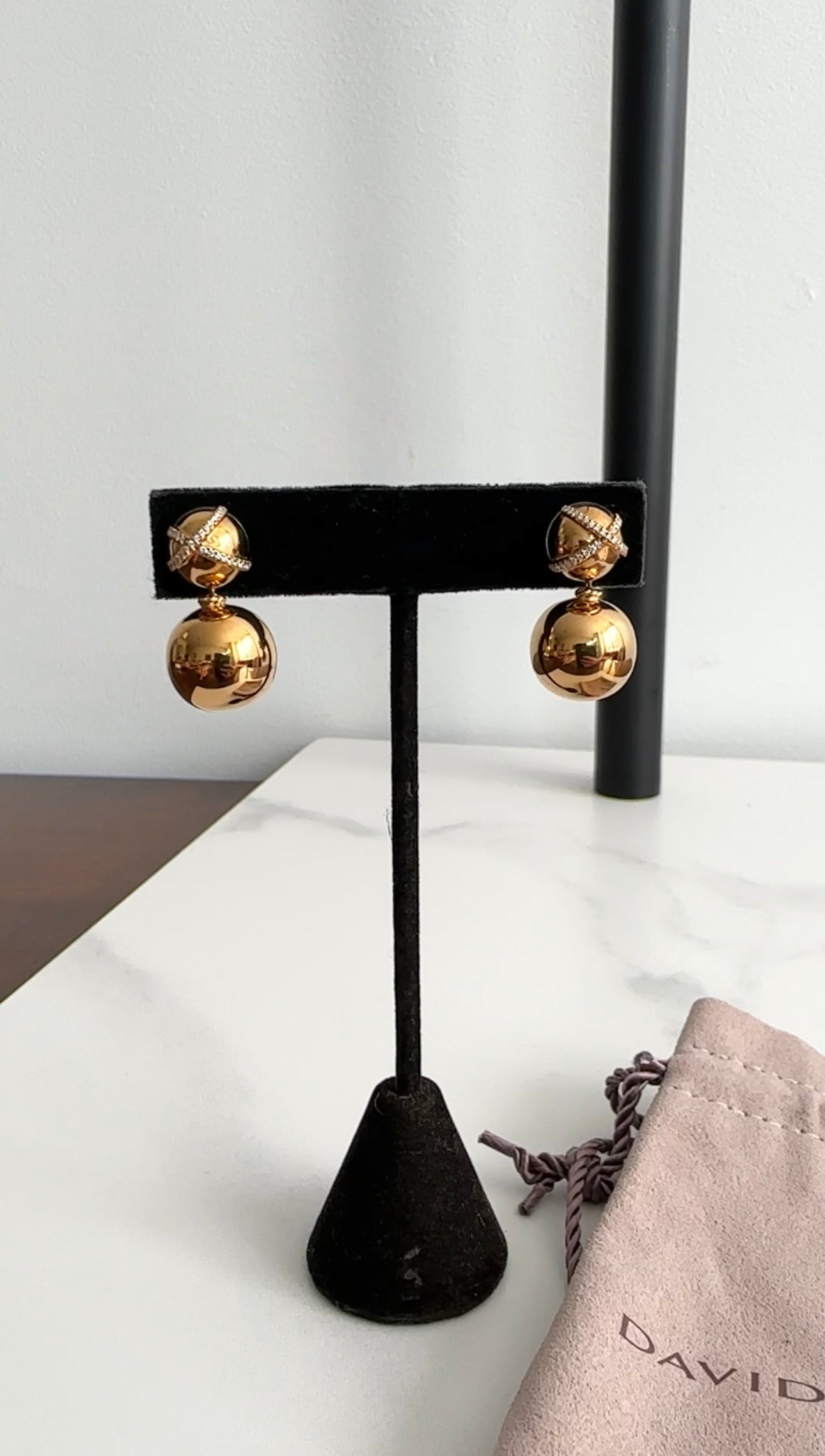 David Yurman 18k Yellow Gold Diamond Solari Double Drop Earrings for Women - Luxury Dangle Earrings for Parties, Weddings & Special Occasions