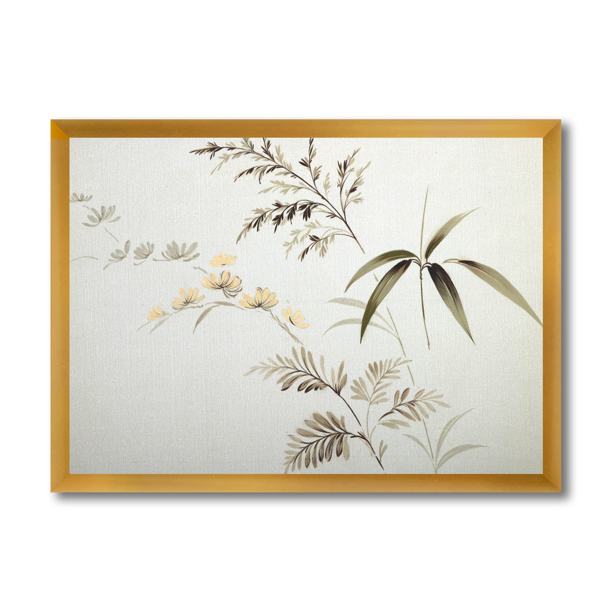 Vintage Floral Wall Art - DesignQ Retro Flower Drawing III Framed Canvas Print for Living Room, Bedroom & Office Decor