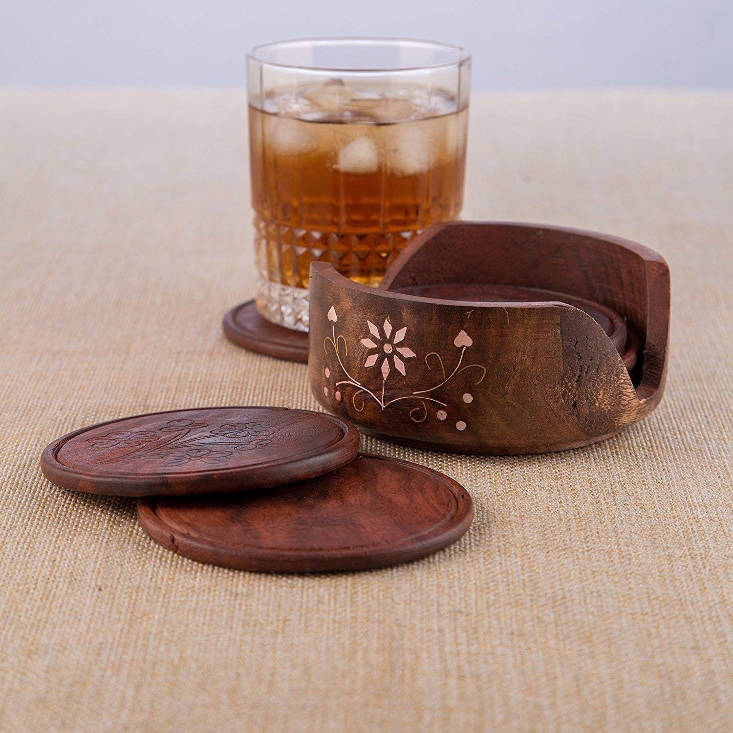 Handmade Wooden Lotus Tea Coaster Set - 6 Pack Half Barrel Shape Stand for Hot Cups & Mugs (3.5 Inch) - Perfect for Tea Ceremony, Coffee Break & Home Decor